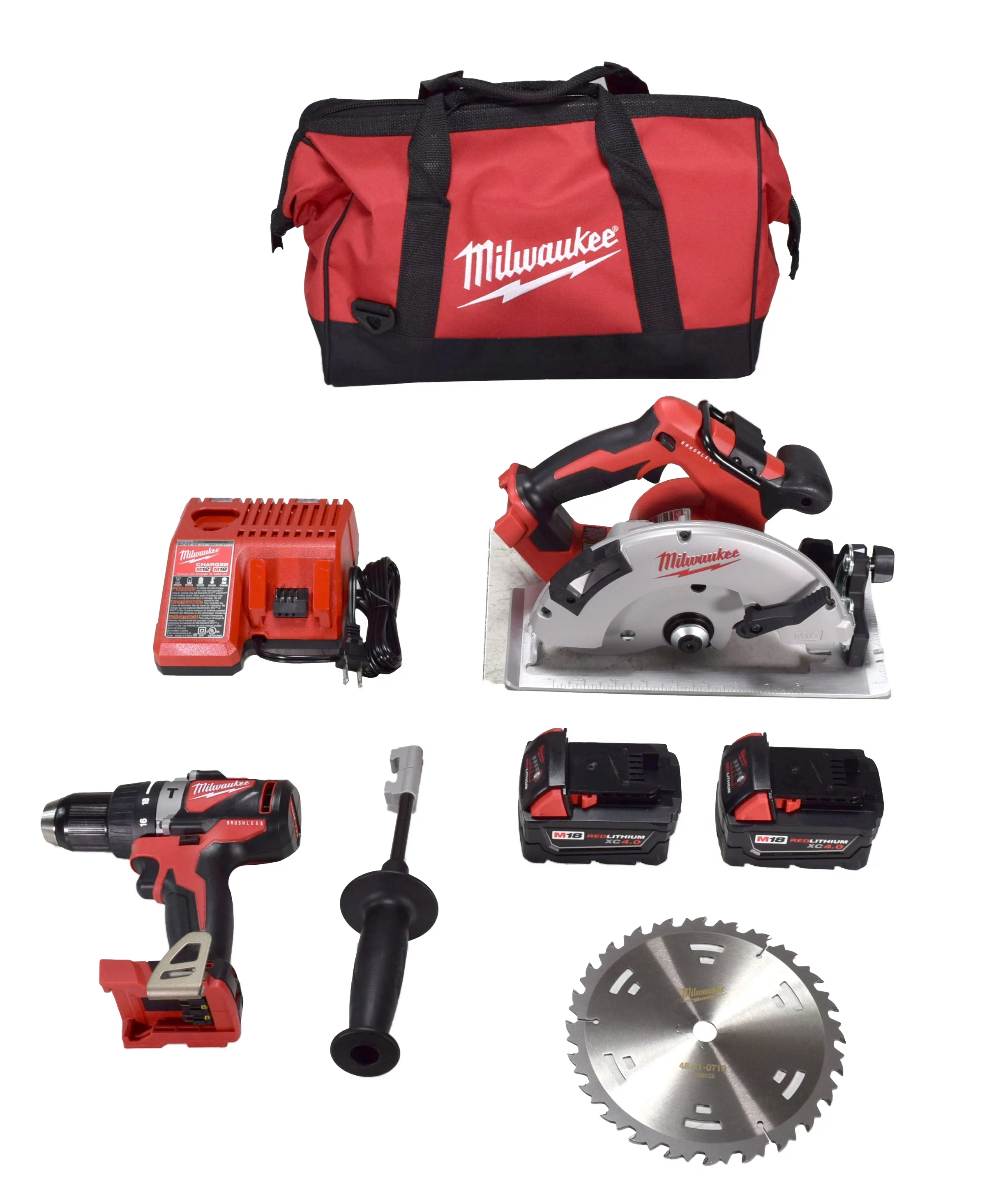 Milwaukee 2992-22 M18 18-Volt Lithium-Ion Brushless Cordless Hammer Drill and Circular Saw Combo Kit (2-Tool) with Two 4.0 Ah Batteries