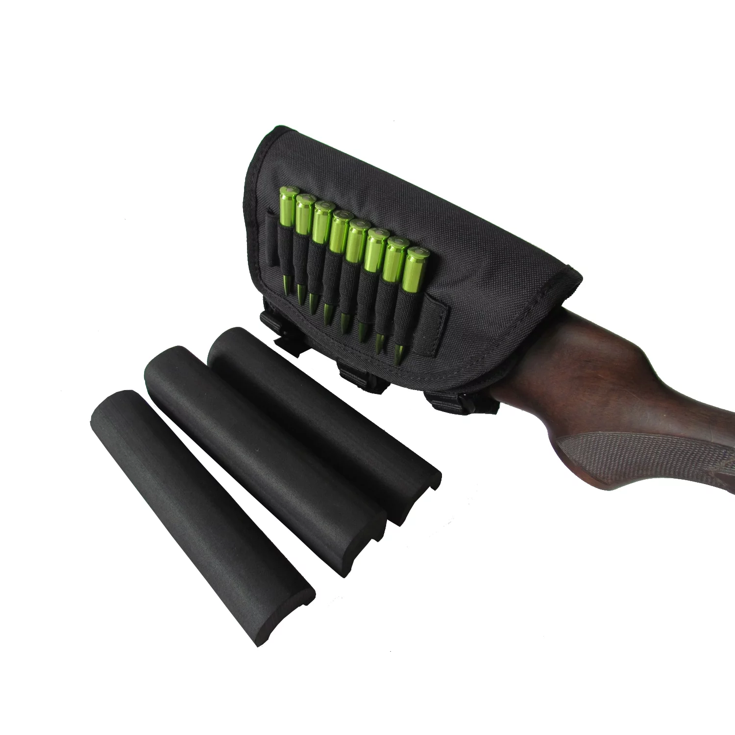 TOURBON Rifle Cheek Weld Riser Rest Comb Raiser with Ammo Holder Shooting Nylon Neoprene-Green/Black
