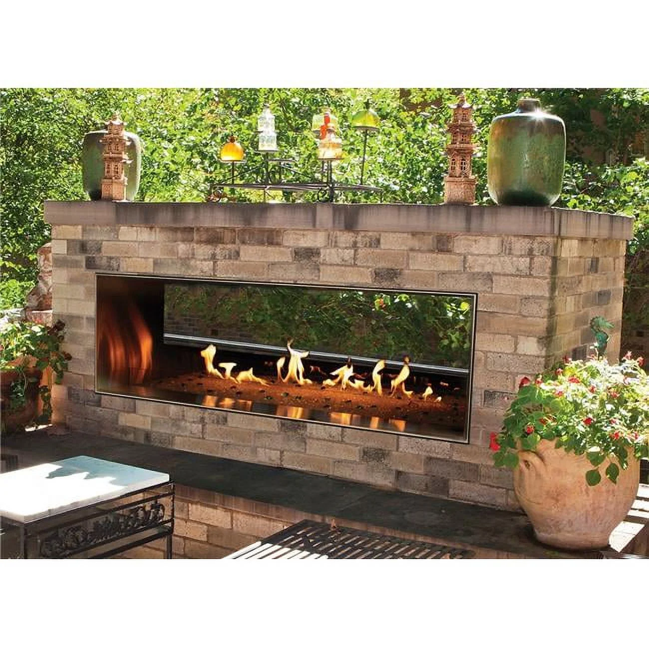 48 in. Vent Free Natural Gas Outdoor Linear See-Through Fireplace with Manual Electronic Ignition