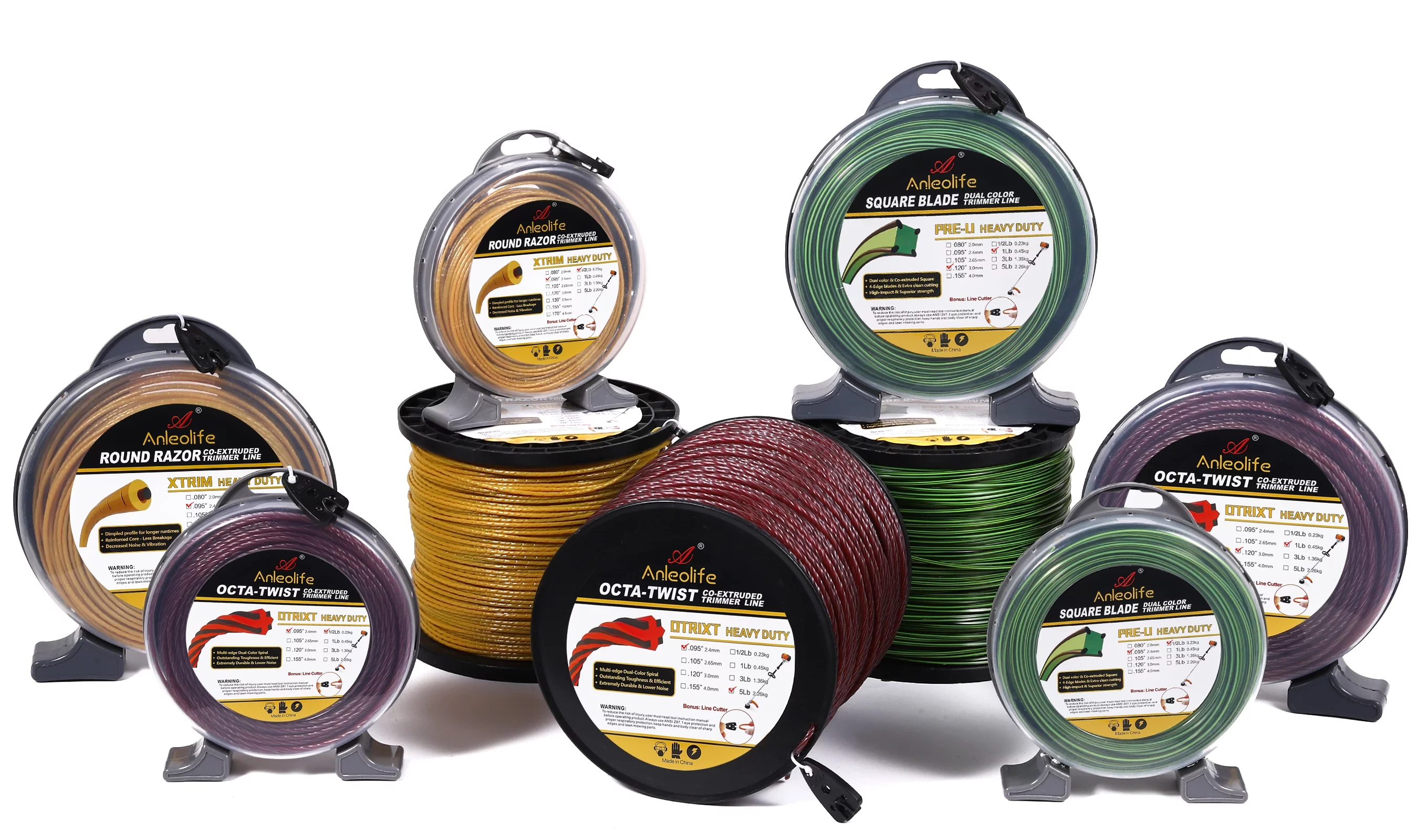 A ANLEOLIFE 1-Pound Commercial Square .080-Inch-by-328-ft Trimmer Line Donut,Pre-U Co-Extruded Multi-Blade Weed Eater String, Green