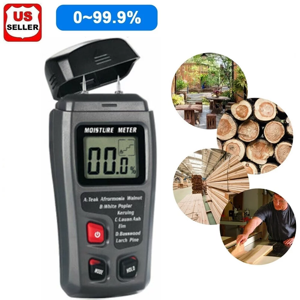 LINKPAL Measuring Moisture Meter, 0-99.9% Two Pins Digital Wood Meter Wood Humidity Tester Hygrometer Timber Damp Detector Large LCD Display General Hardware Tool Set