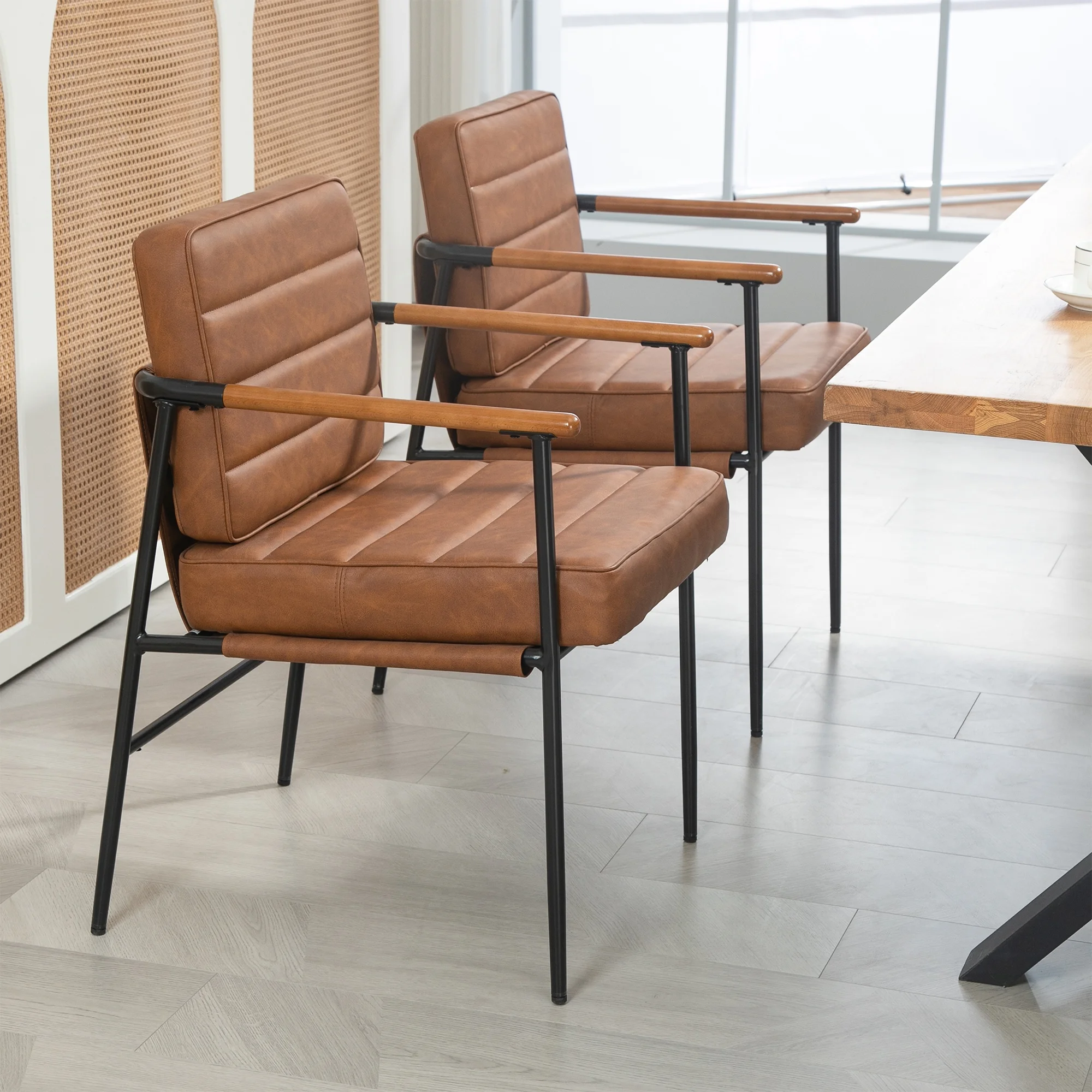 Beckett Brown Faux Leather Dining Chair with Black Iron Legs