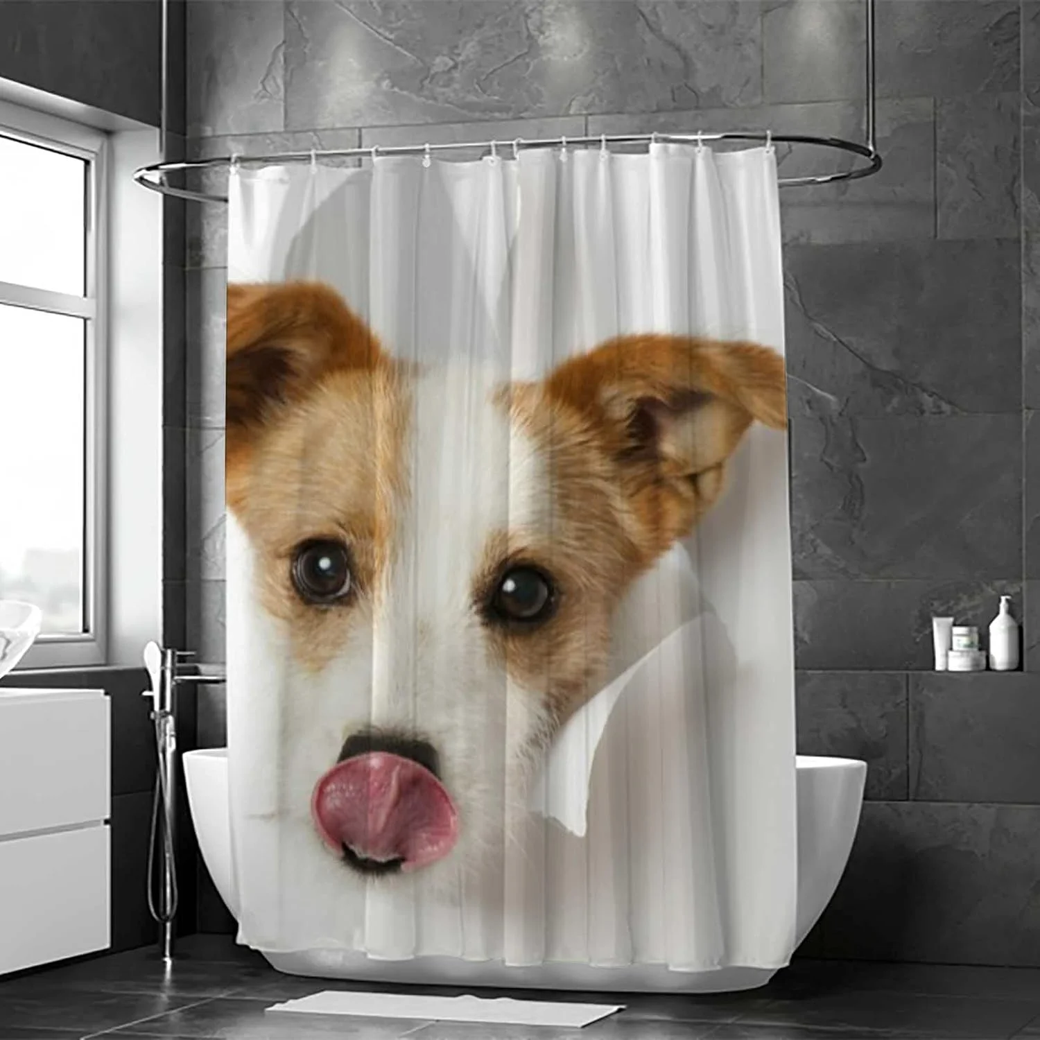 Wellsay Shower Curtain,Cute Dog Broken Out Wall Bathroom Curtain, Waterproof Fabric Shower Curtain for Bathroom Hotel Decoration, 60x72 inches