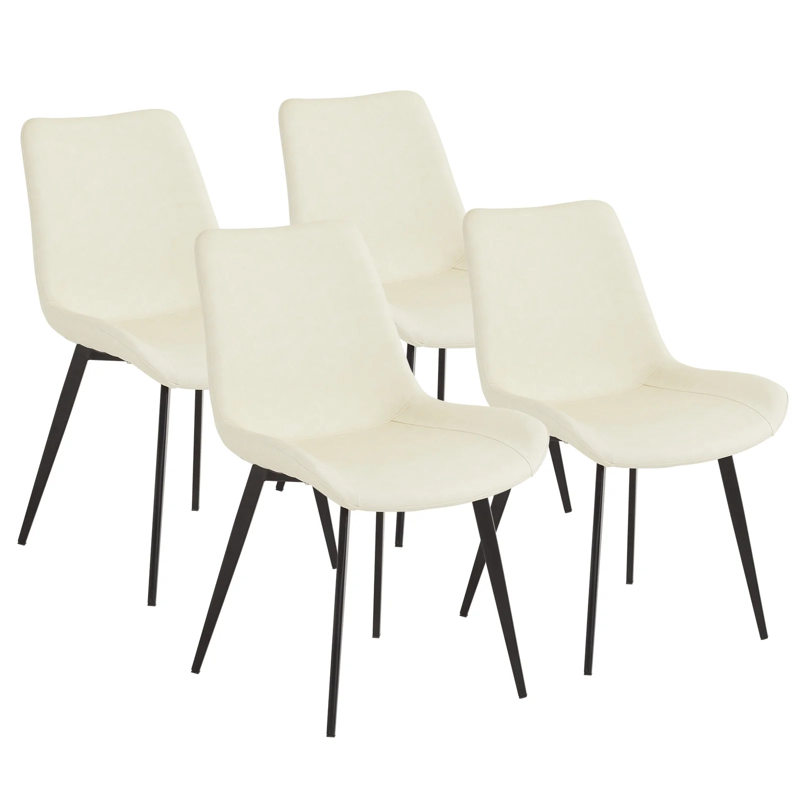 Set of 4 White PU Iron Pipe Curved Dining Chairs - Easy Assembly, Stylish Design, Comfortable Seating - Ideal for Modern Dining Rooms