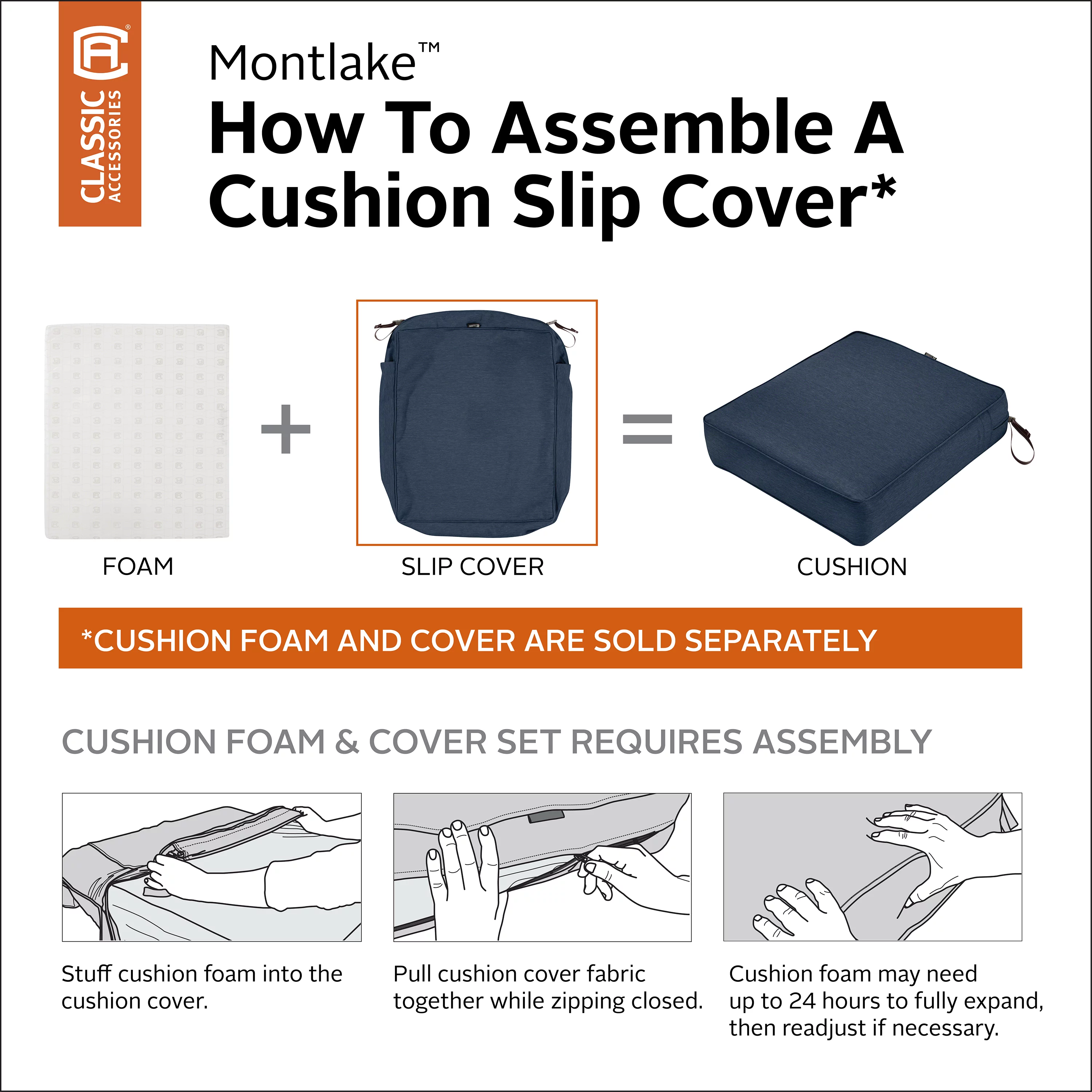 Classic Accessories Montlake FadeSafe Water-Resistant 20 x 20 x 2 Inch Contoured Patio Dining Seat Cushion Cover, Heather Indigo