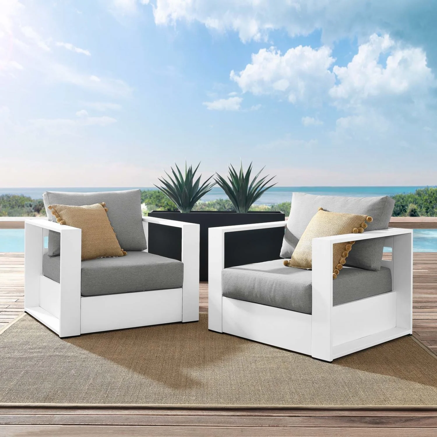 Side Dining Chair, White Gray, Aluminum Metal, Outdoor Patio Balcony Cafe Bistro Garden Hospitality Restaurant, Modern Contemporary HB33968