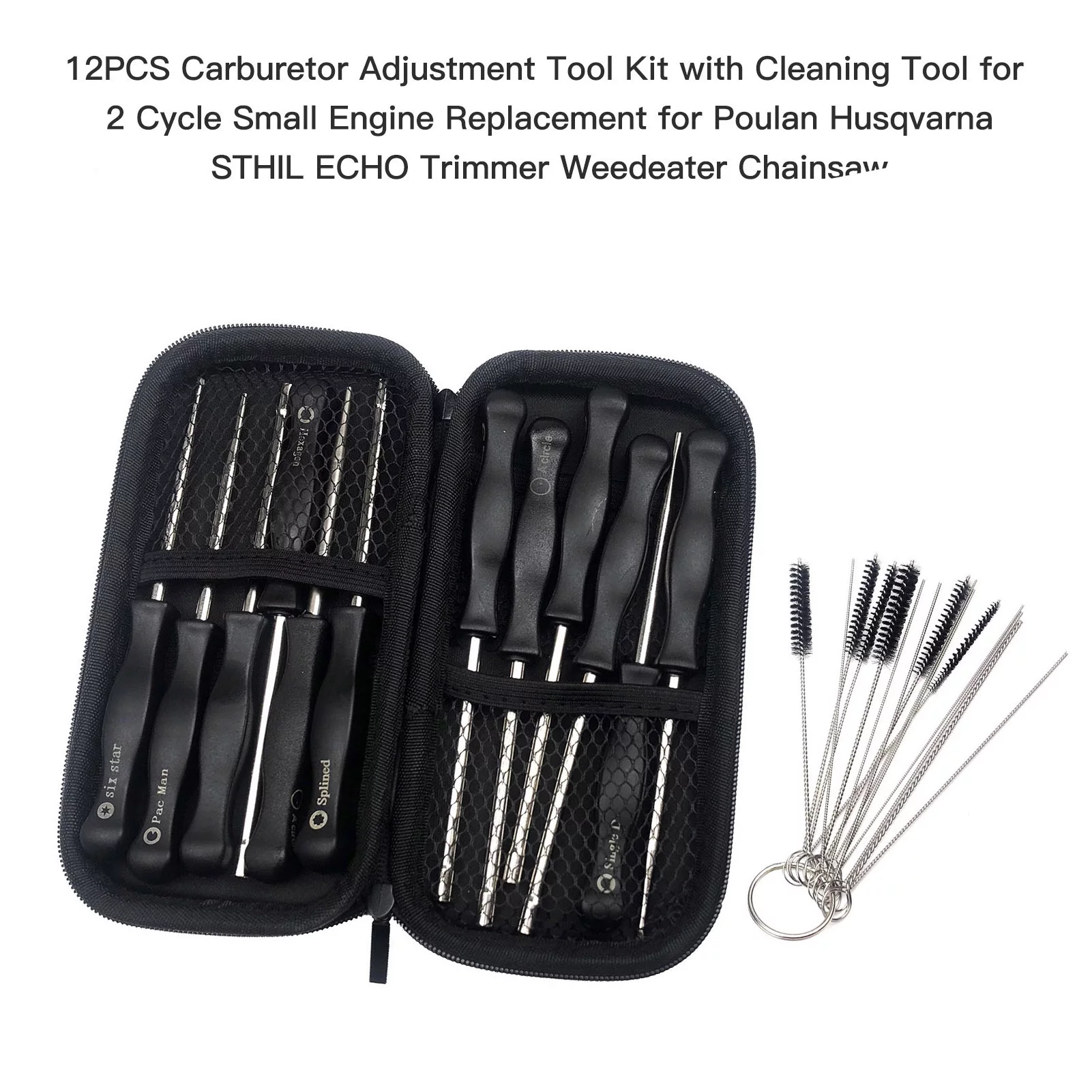 OWSOO 12PCS Carburetor Adjustment Tool with Cleaning Tool for 2 Cycle Small Engine Replacement for Poulan STHIL ECHO Trimmer Weedeater Chainsaw
