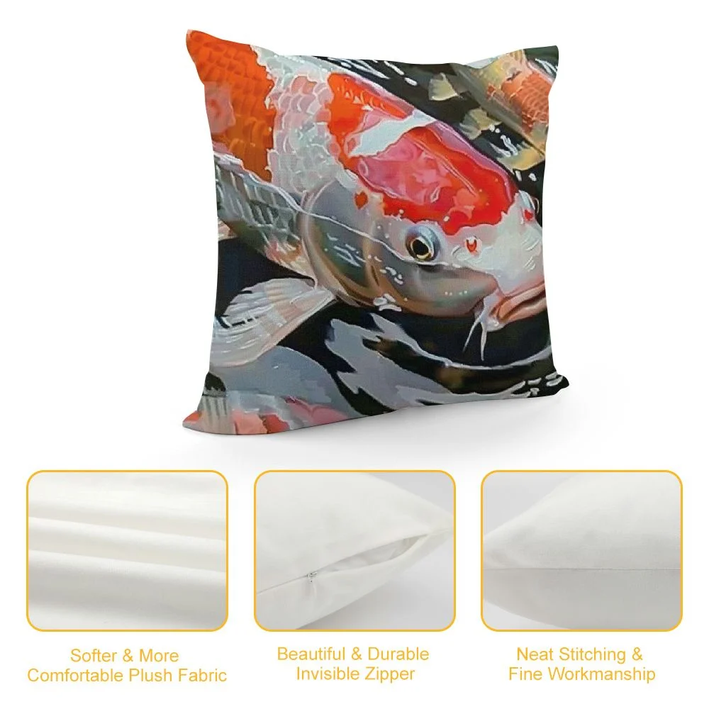 Pingxixi Decorative Throw Pillow Cover Sanke Fish Koi Carp White Food in Pond Nitrate Animals Outdoor Linen Cozy Square Cushion Case for Couch Bed Living Room White
