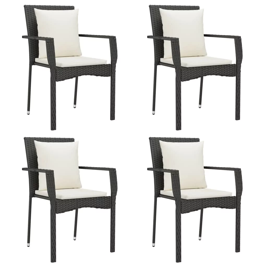 Dcenta 5 Piece Patio Dining Set with Cushions Black Poly Rattan