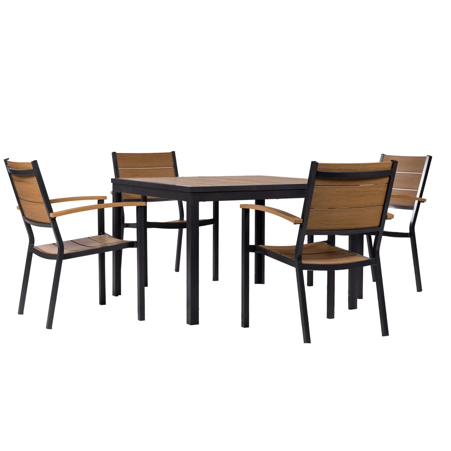 Mod Asher 5-Piece Outdoor Dining Set with 4 Slat Aluminum Dining Chairs & 43