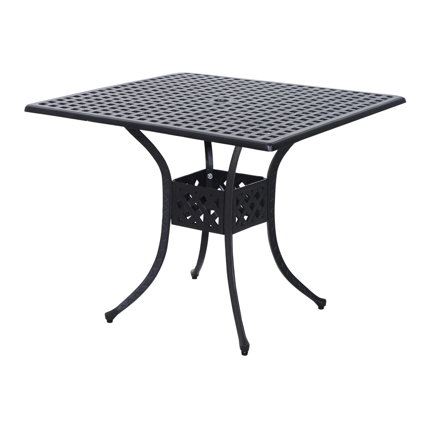 ZJbiubiuHome 36” Square Patio Dining  with 2” Dia Umbrella Hole  Cast Aluminum Outdoor Dining   Outdoor Bistro  for Garden  Backyard  Porch  Black