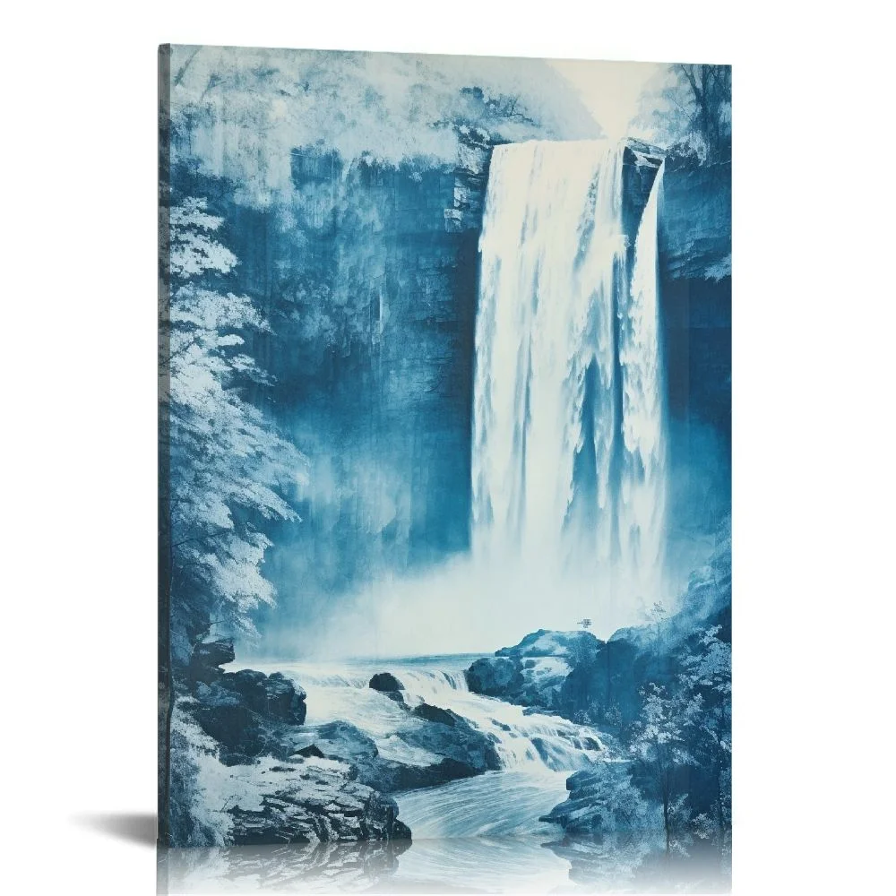 PIKWEEK Stream Waterfall Landscape Poster Wall Art Canvas Print Home Decor Gifts Unframed and Framed Hanging