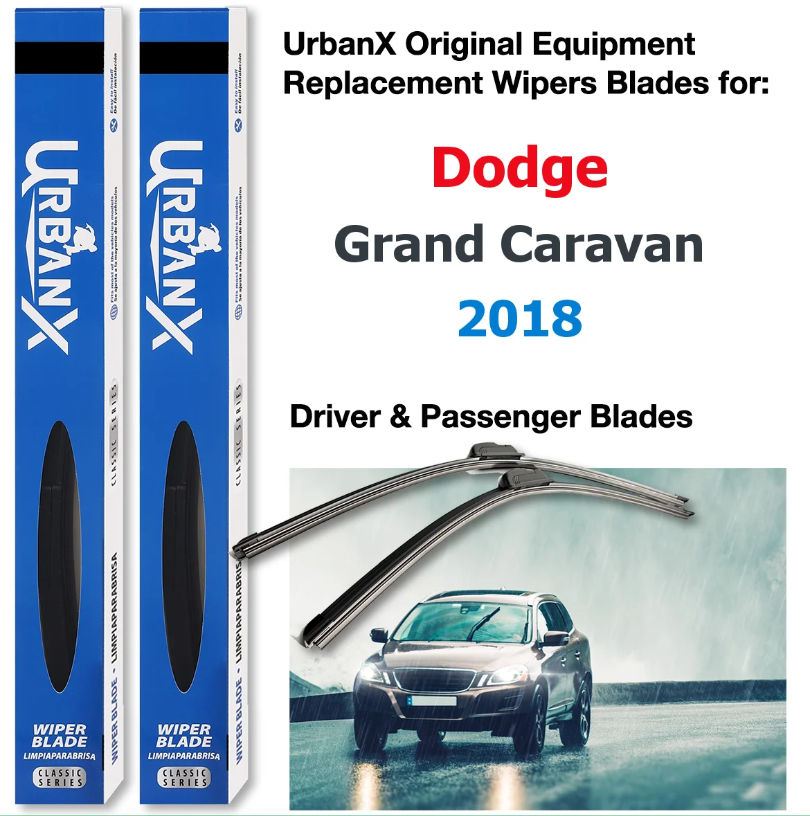 UrbanX 2-IN-1 All Seasons Water Repellency Original Equipment Replacement Wiper Blades For 2018 Dodge Grand Caravan 26