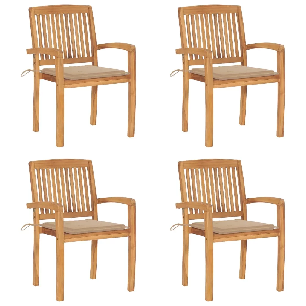 Stacking Patio Chairs with Cushions 4 pcs Solid Teak Wood