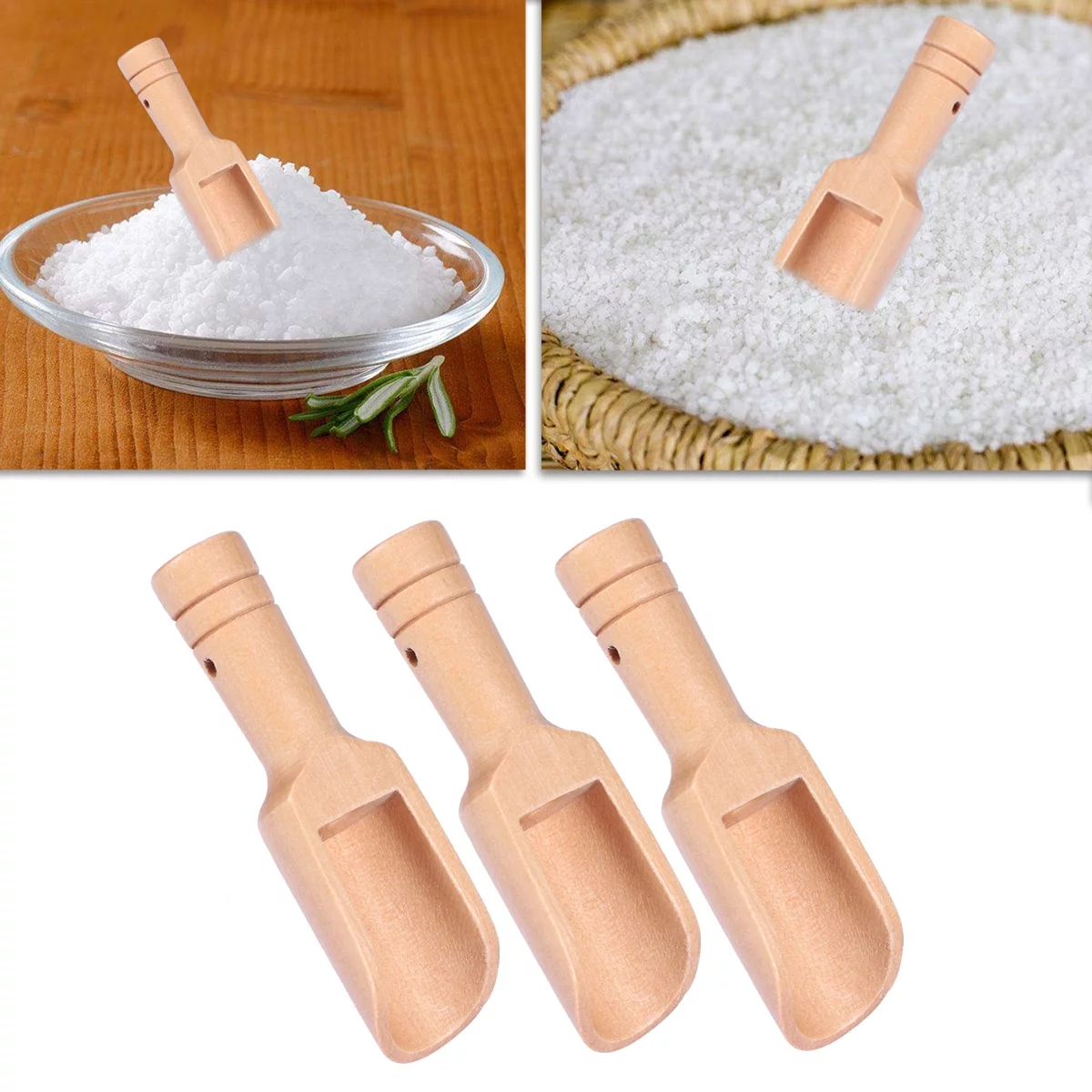 20pcs Small Salt Shovels Round Handle Scoop Wood Teaspoon Milk Powder Scoops