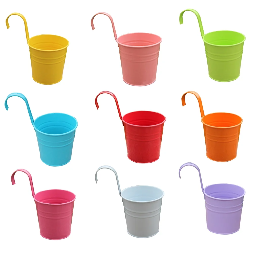 Multicolor Bucket Flower Holder Metal Succulent Hanging Flowerpot Basket Plant Planter Balcony Decors