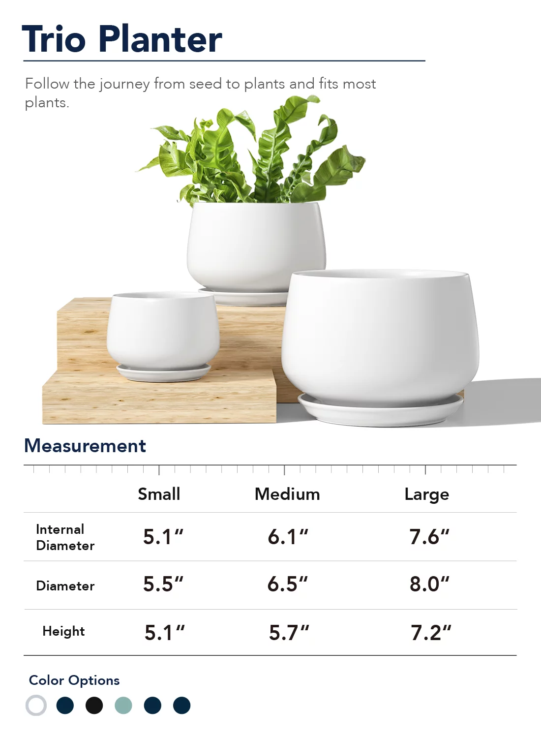 LE TAUCI 4.1+5.1+6.5 Inch Ceramic Plant Pots with Drainage Hole and Saucer, Set of 3, White