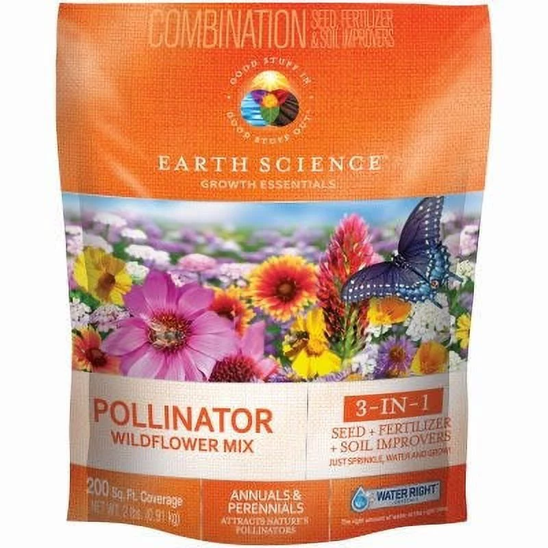 Earth Science Pollinator Wildflower Mix, Covers 200 Sq. Ft., 2-Lbs. 1 Pack
