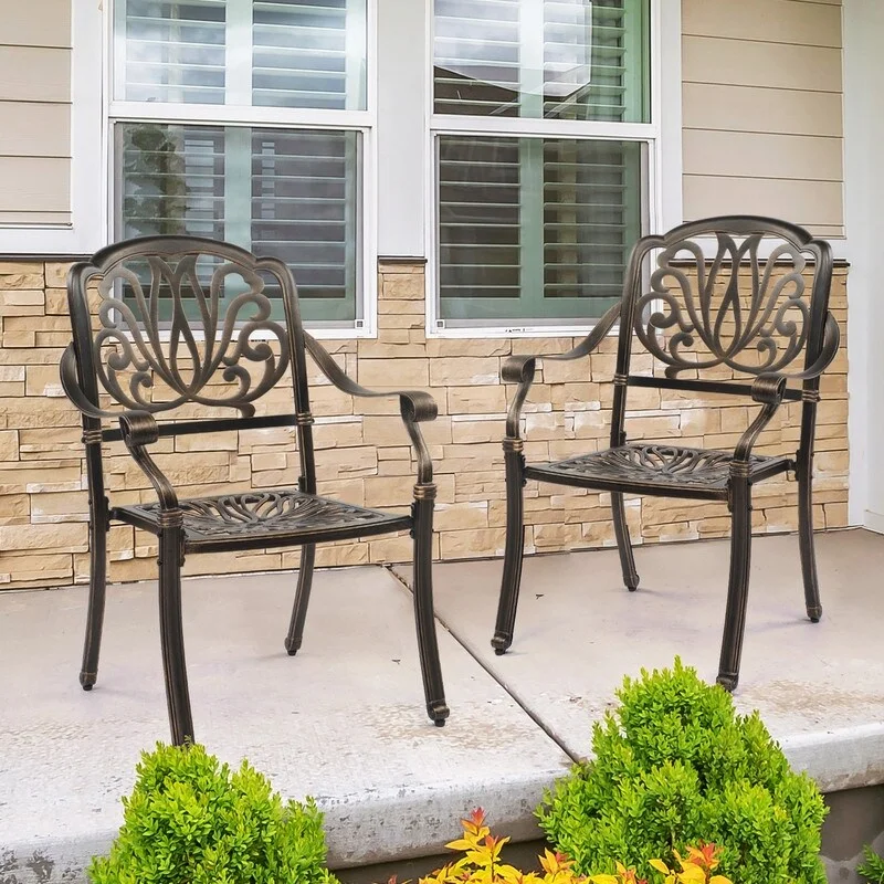 Karl Home Patio Cast Aluminum Dining Chair Set (Set of 2)