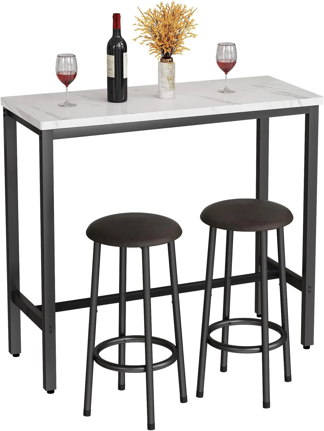 CLKHGFAR Set  3 Pieces Round Dining  Set with Counter Height Faux Marble  and 2 Stools  Space Saving   and Chairs Set for Breakfast Nook Apartment Cafe Small Space  Green