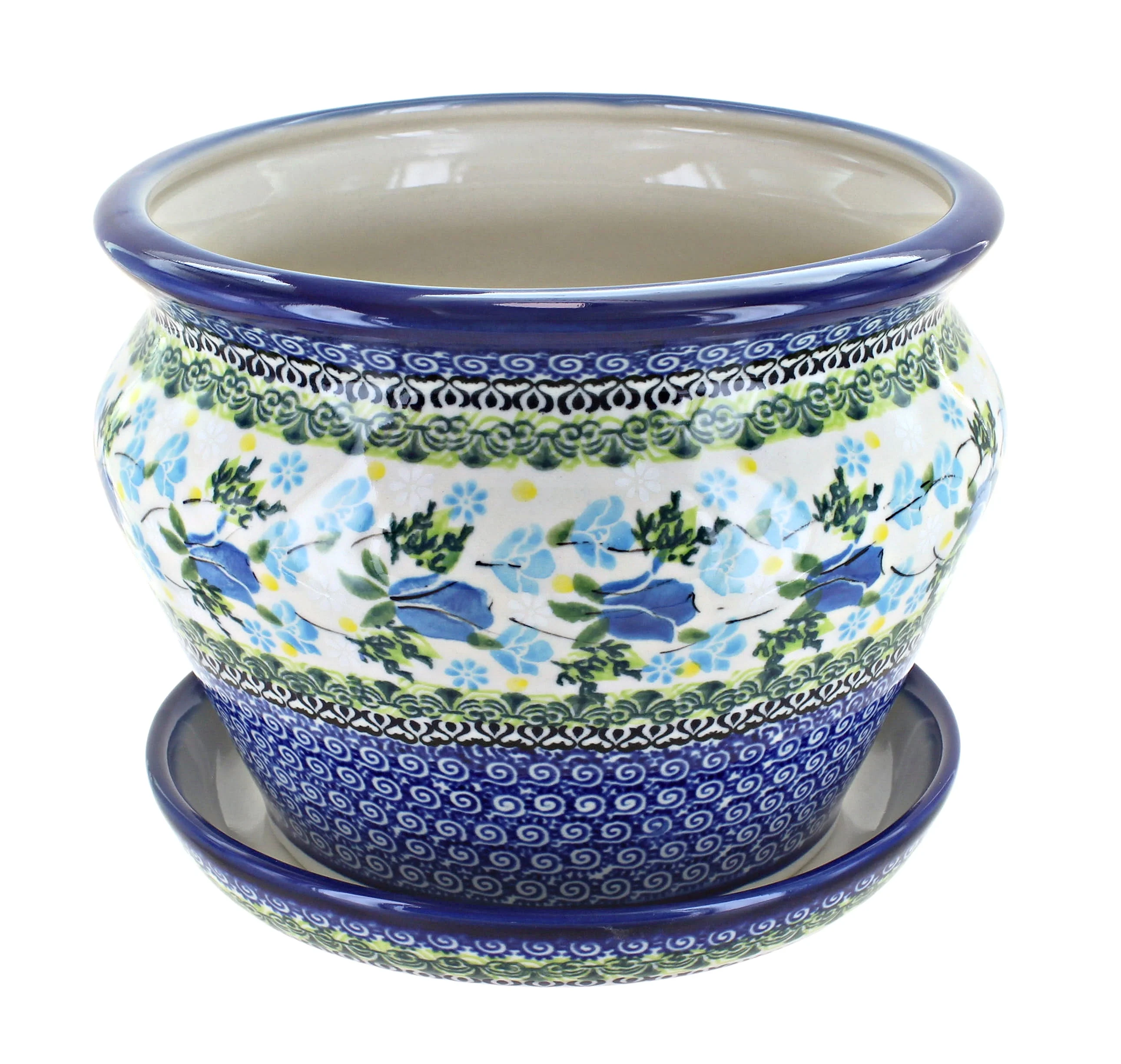 Blue Rose Polish Pottery Blue Cottage Large Flower Pot