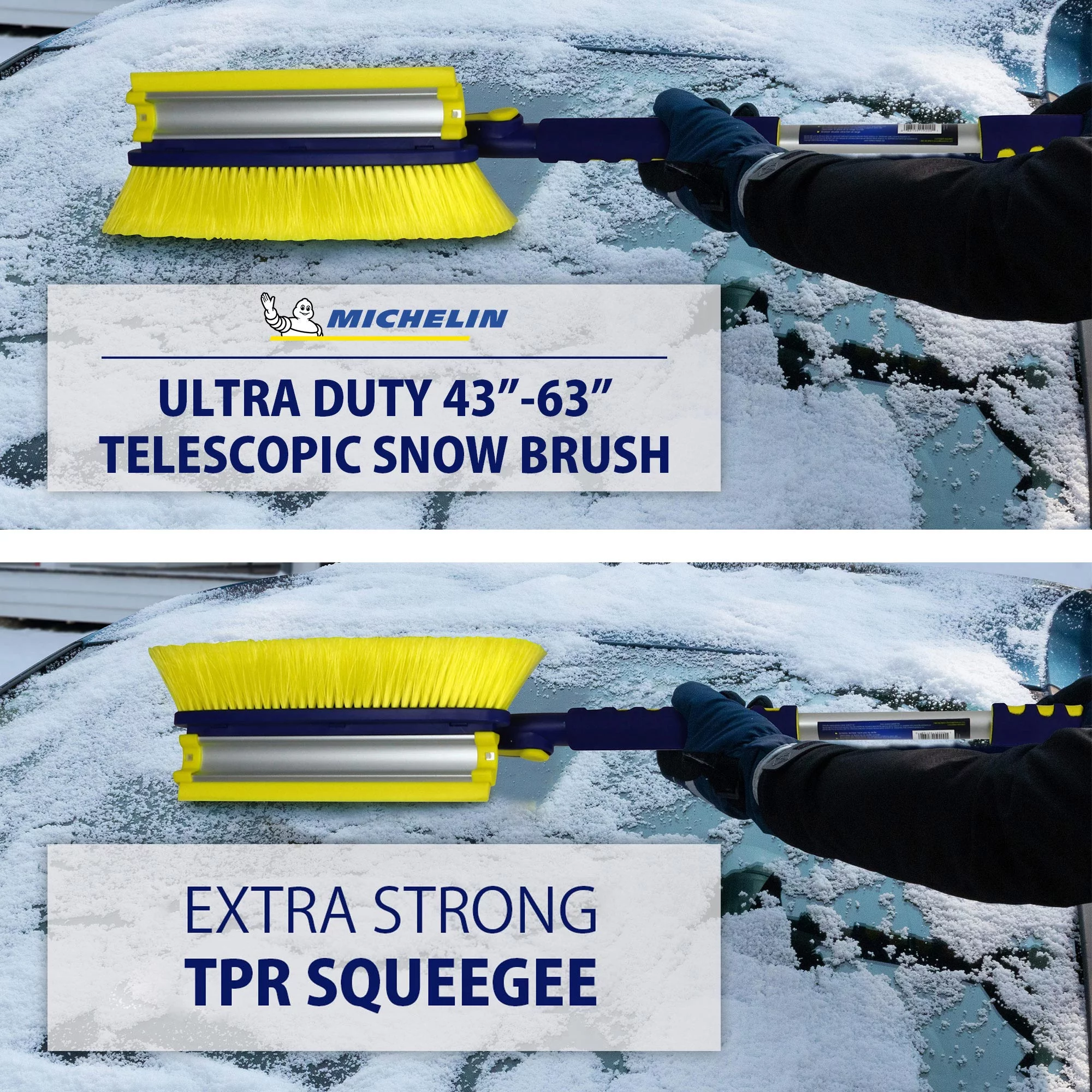 Michelin Ultra Duty Telescopic 43-63 inch Snow Brush with Swivel Head, Blue