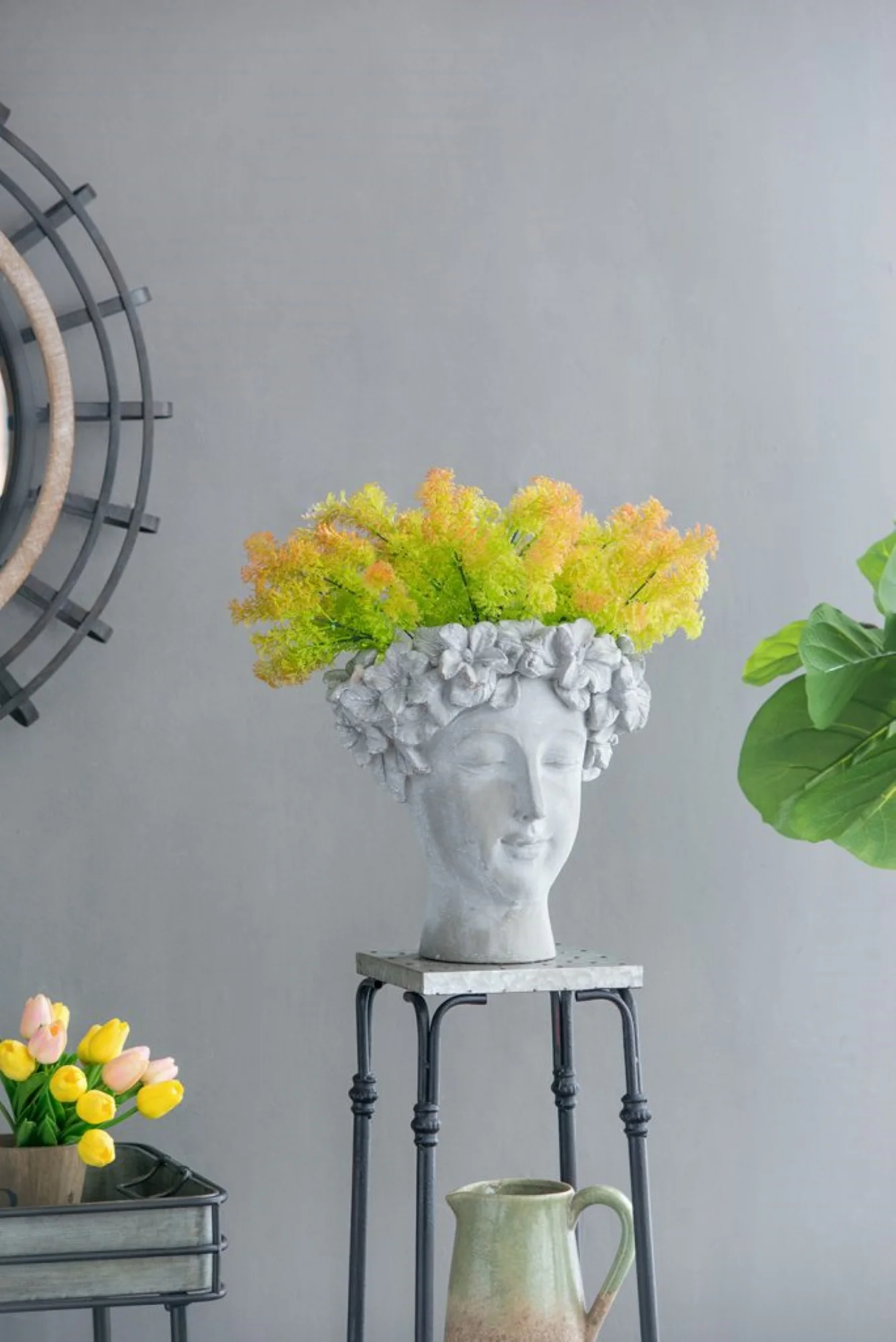 CC Home Furnishings Woman Statue with Floral Crown Cement Planter - 13