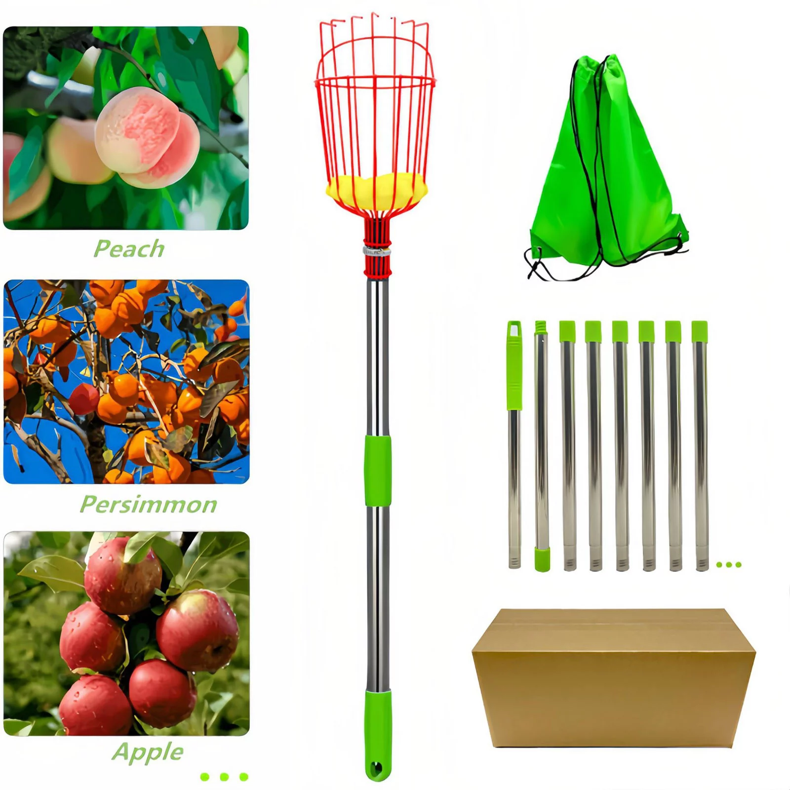 NLLSHGJ 1.6m Long Household Garden Fruit Pick Stainless Steel Aerial Fruit Picking Tool Fruit Picking Equipment
