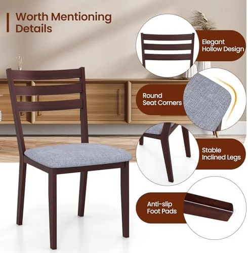 HYHBIBOOM Wood Dining Chairs   Upholstered Kitchen Chair with Solid Rubber Wood Frame  Armless Wooden Dining Side Chairs with Cushion Seat  Farmhouse High Ladder Dining Room Chair