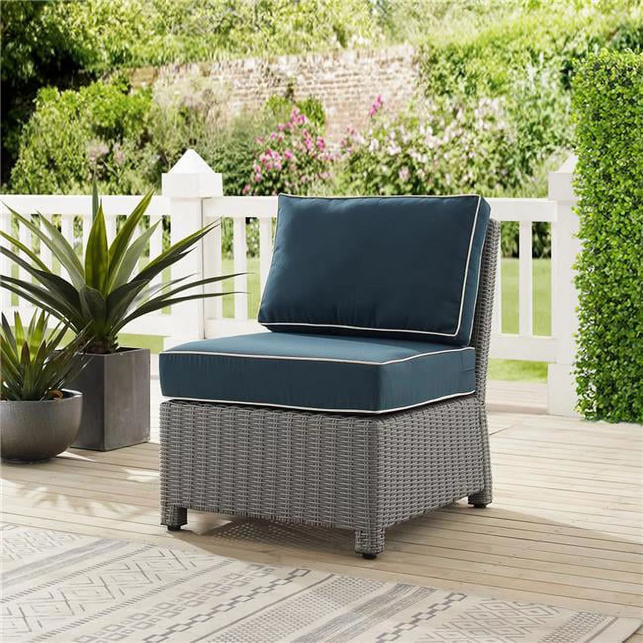Bradenton Outdoor Wicker Sectional Center Armless Chair, Navy