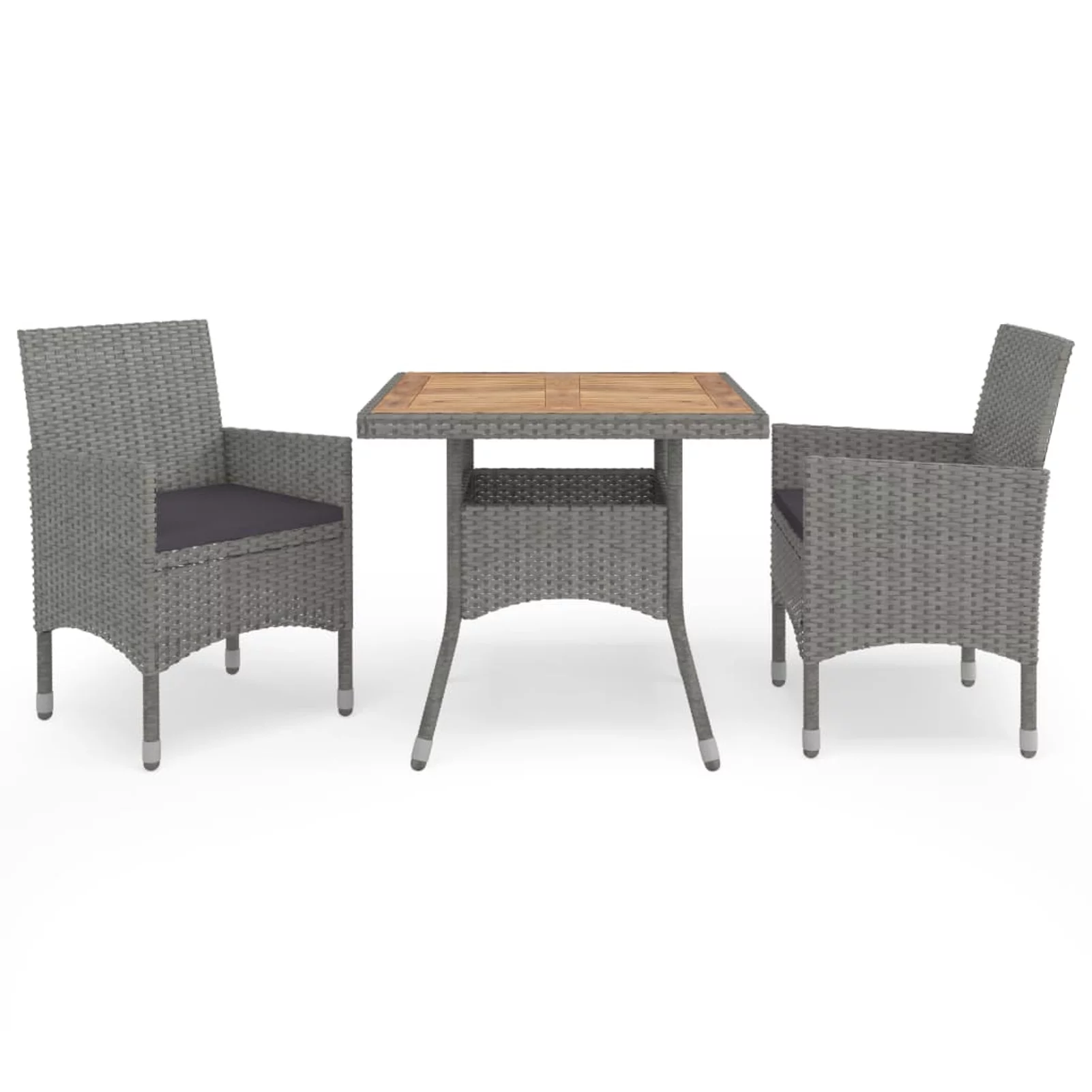 Aibecy 3 Piece Patio Dining Set Gray Poly Rattan and Acacia Wood