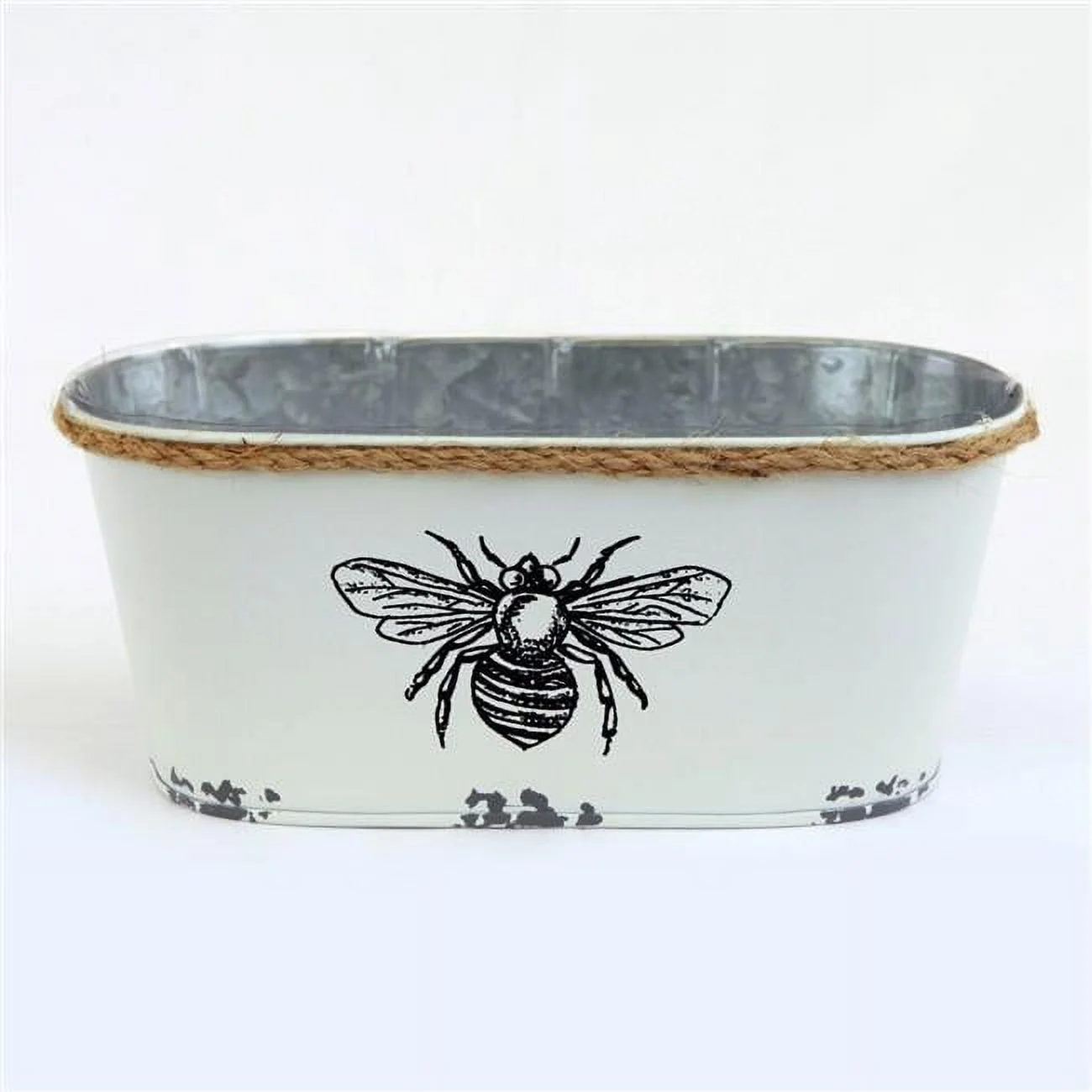 AI-GA3405-420-Q01 Antique White with Black Bee & Rope Accent Planter