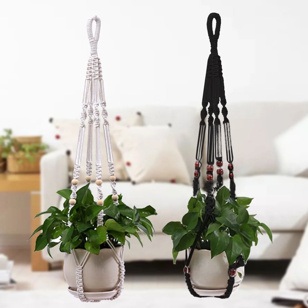 wileqep Macrame Hangers and 2 Hooks,Indoor Outdoor Handmade Cotton Rope Hanging Planter Flower Pot Holders Hanging Planter Basket Macrame Hanger for Home Decor