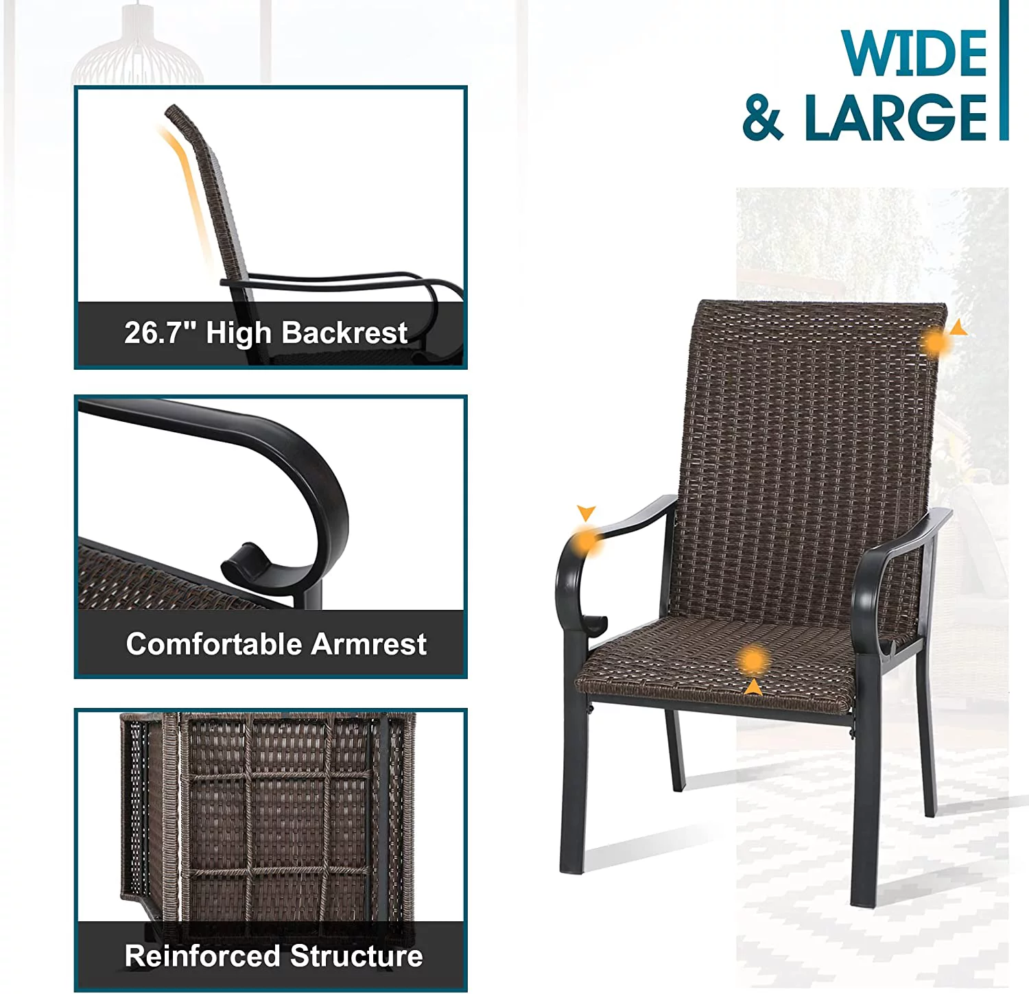 MFSTUDIO Outdoor Dining Set for 8 Patio Dining Furniture Set with 1 Extendable Metal Table and 8 Wicker Dining Chairs