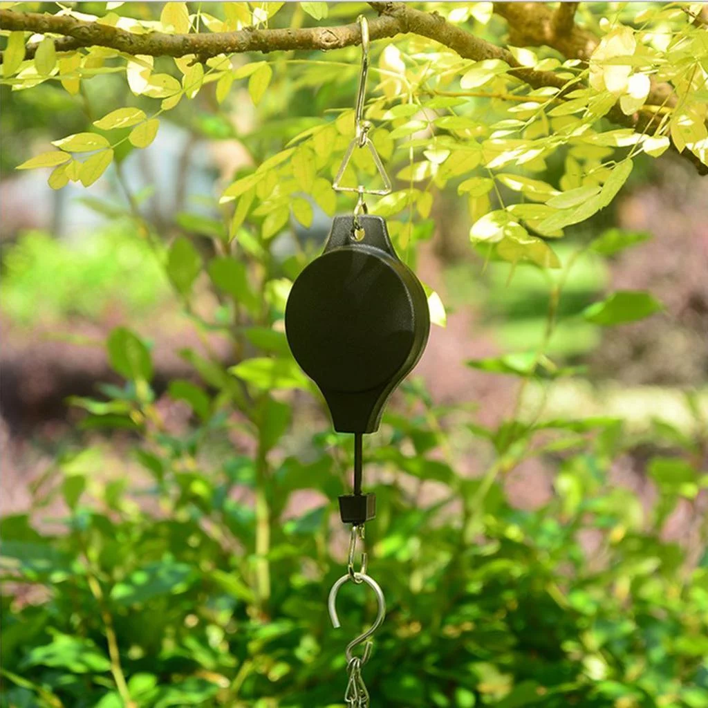 Heavy Duty Retractable Pulley Hanging Basket Pull Down Hanger Garden Plant Pots Hook, Holds Up to 15kg/33LBS, Black