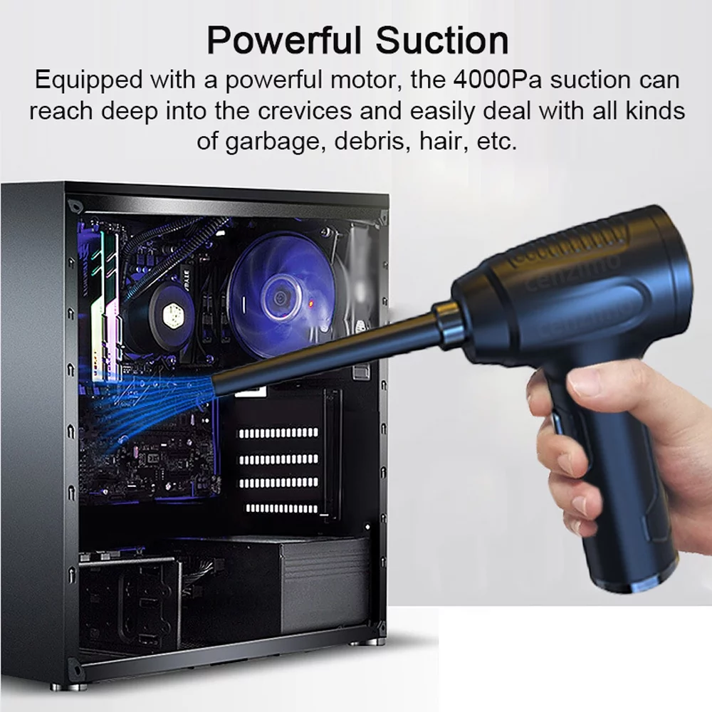 OWSOO Car Cordless Cleaner 2 in 1 Multifunctional Air Blower Handheld Dust Buster Inflator Pump Support InflationSuctionBlowing/ with Strong Motor for Home Office Car Cleaning