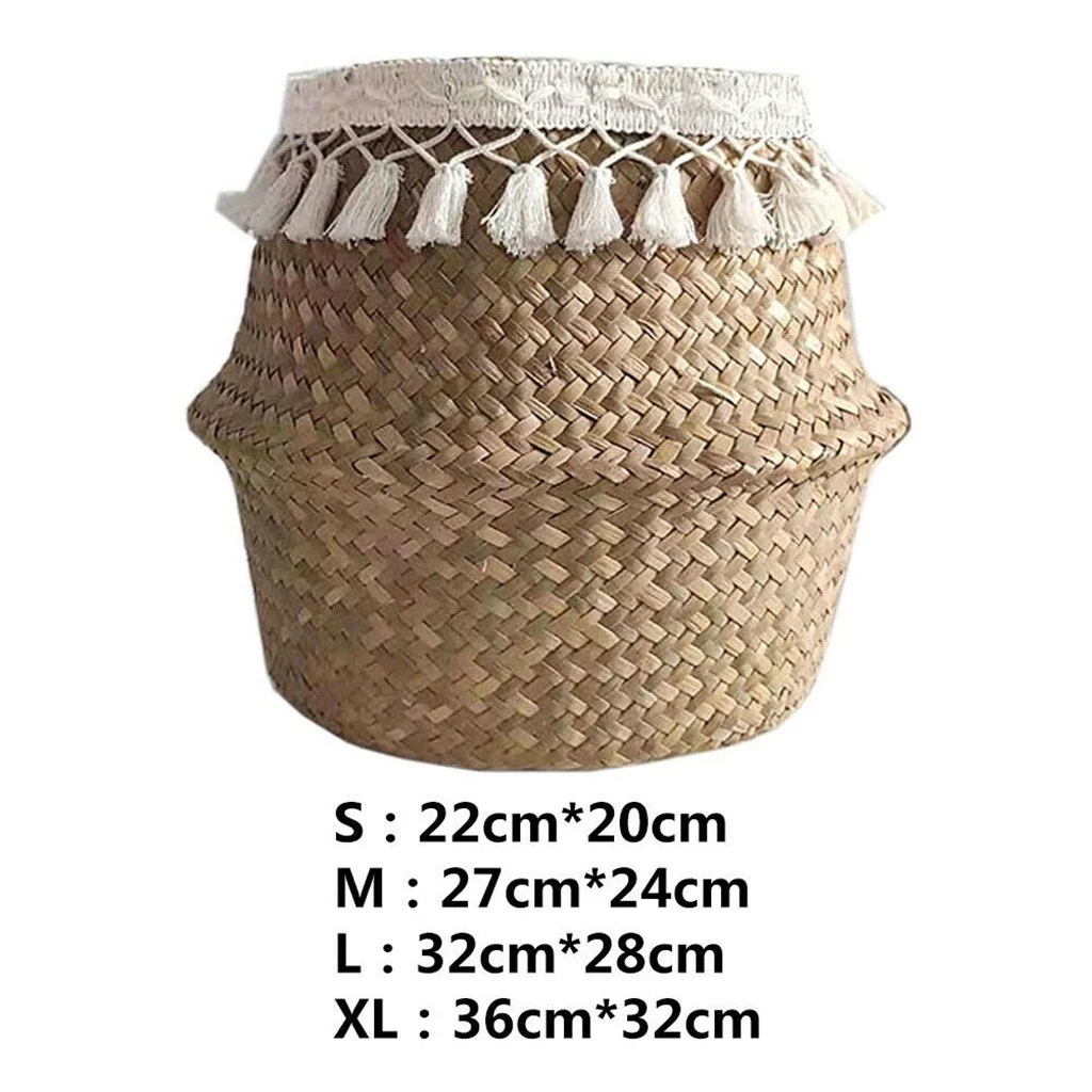 Folding Storage Basket Rattan Straw Wicker Flower Pot Seagrasss Gardens Utility Tool