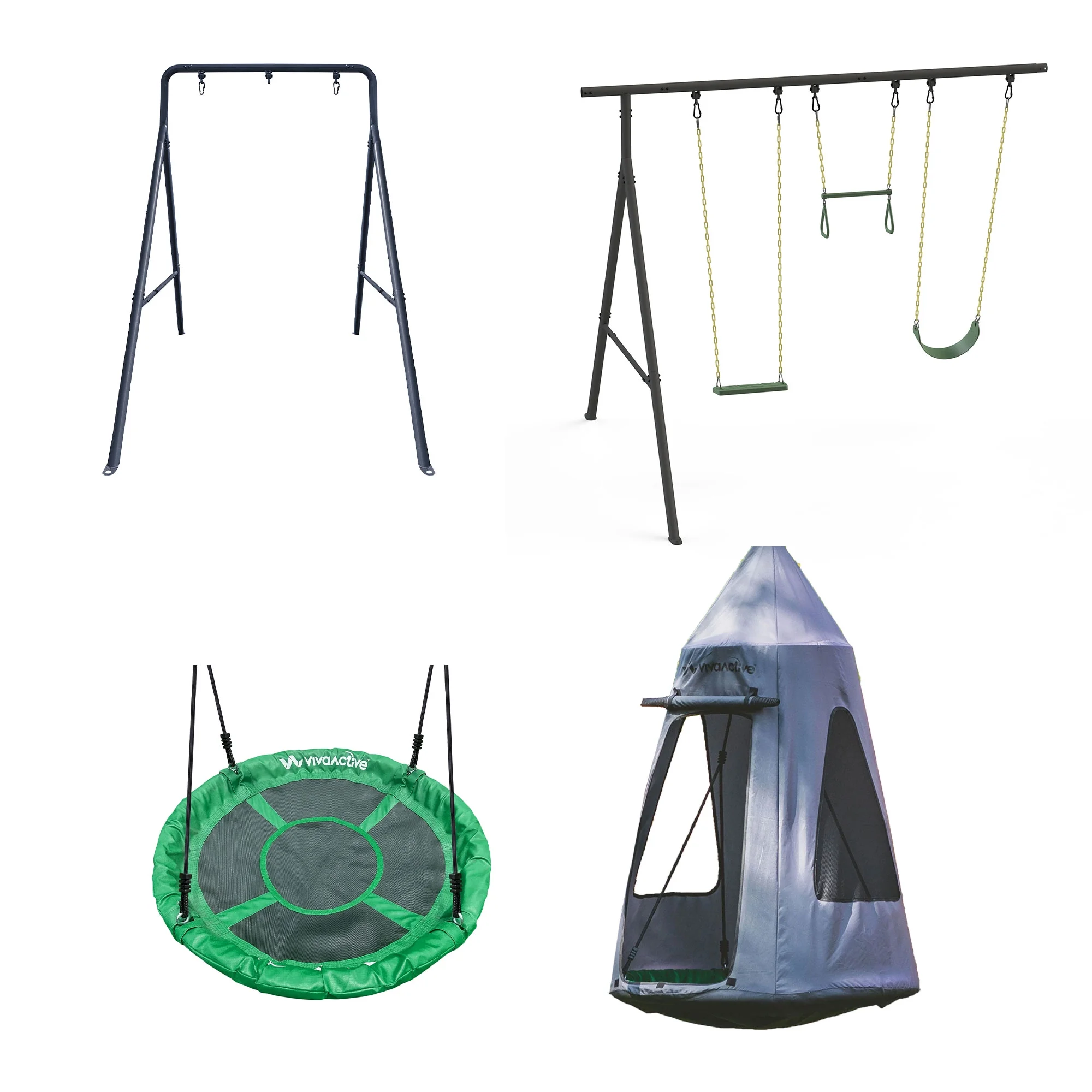 gobaplay Frame Only Swing Set w/Extension, Tree Swing & Hanging Tent