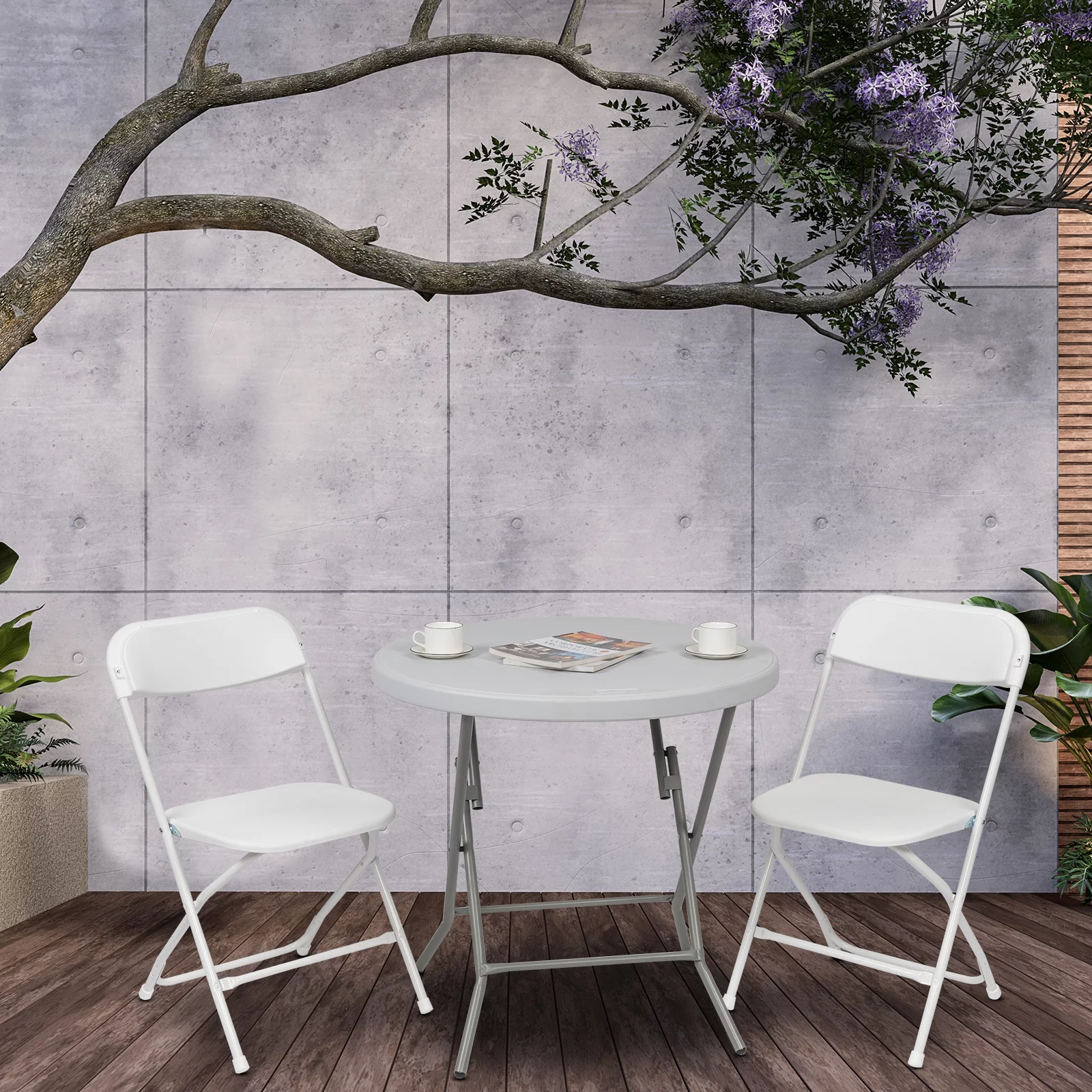 SamyoHome 6 Pack Folding Camping Chairs White Plastic Stackable Wedding Party Event Chair