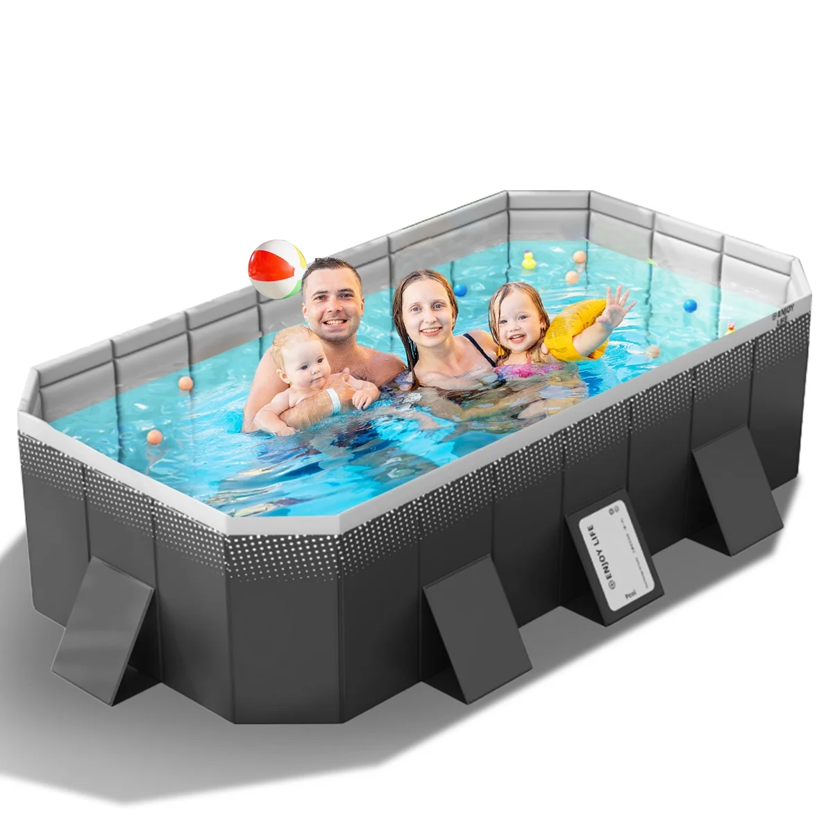 SLLINGLUO Foldable Swimming Pool for Kids & Adults, Above Ground Pools Family Kiddie Pool, Gray, 116in