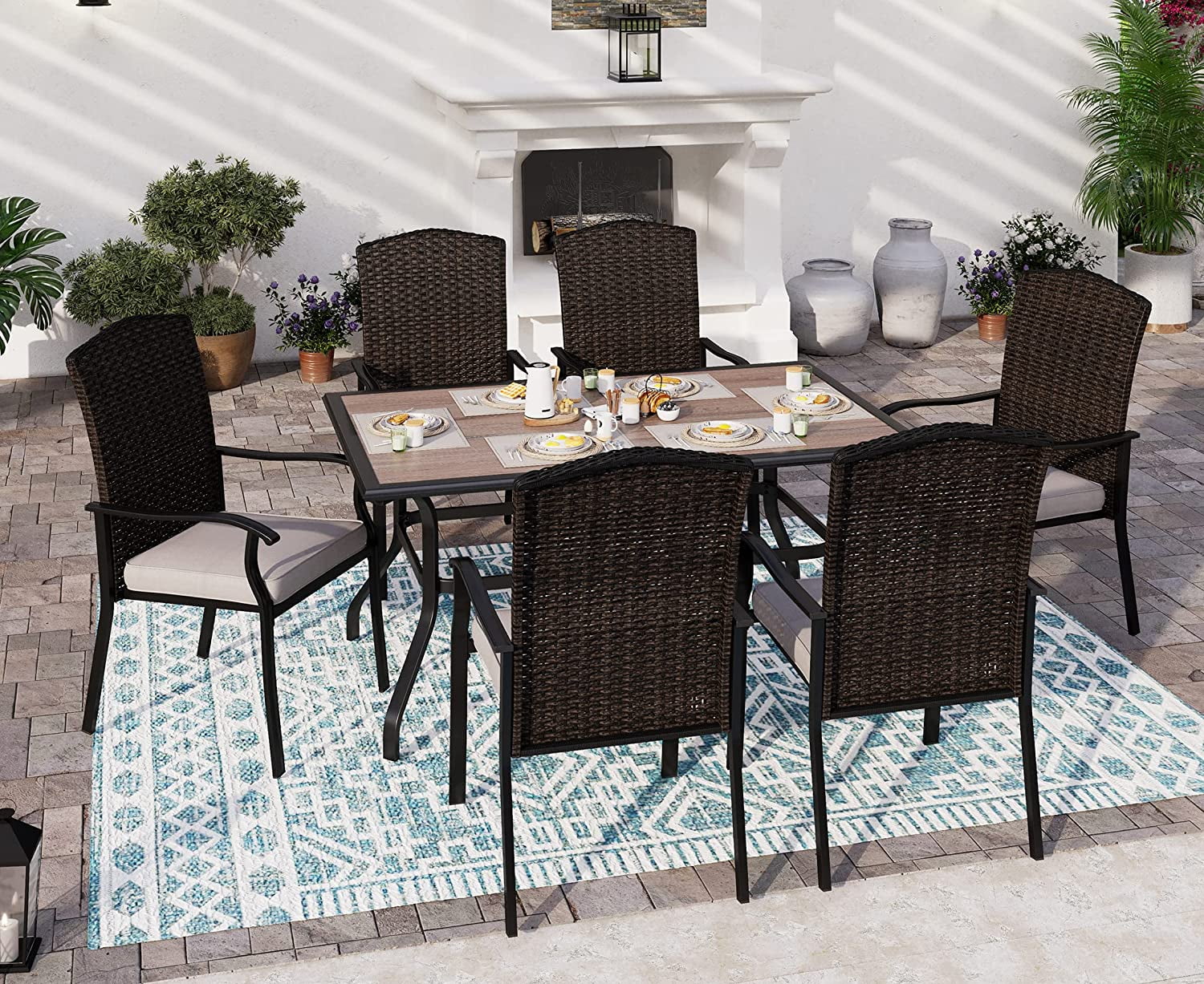VALLEY Patio Dining Set 5 PCS C Spring Outdoor Dining Sets Wicker Patio Chairs with Cushion 37\u201Dx37\u201Dx28\u201DSquare Table 1.57" Umbrella Hole for Outdoor Kitchen Lawn Garden.