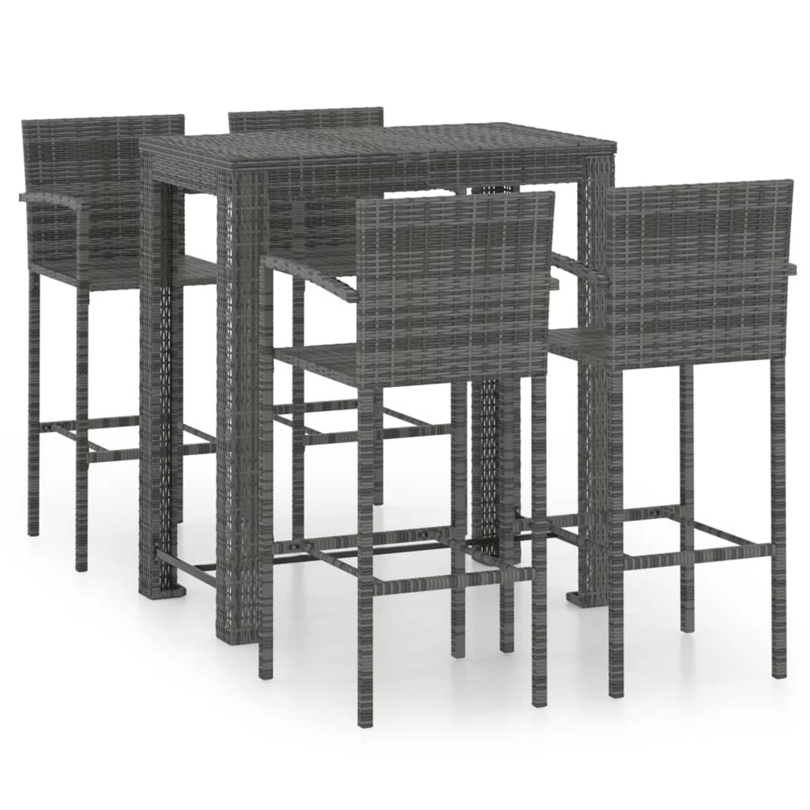 Anself 5 Piece Patio Bar Set with Armrest Poly Rattan Gray
