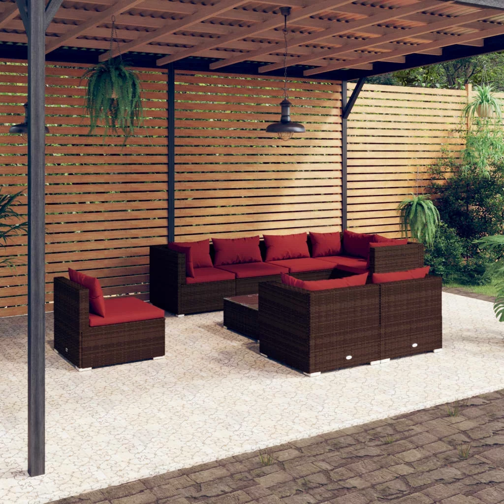 Anself 9 Piece Patio Set with Cushions Poly Rattan Brown