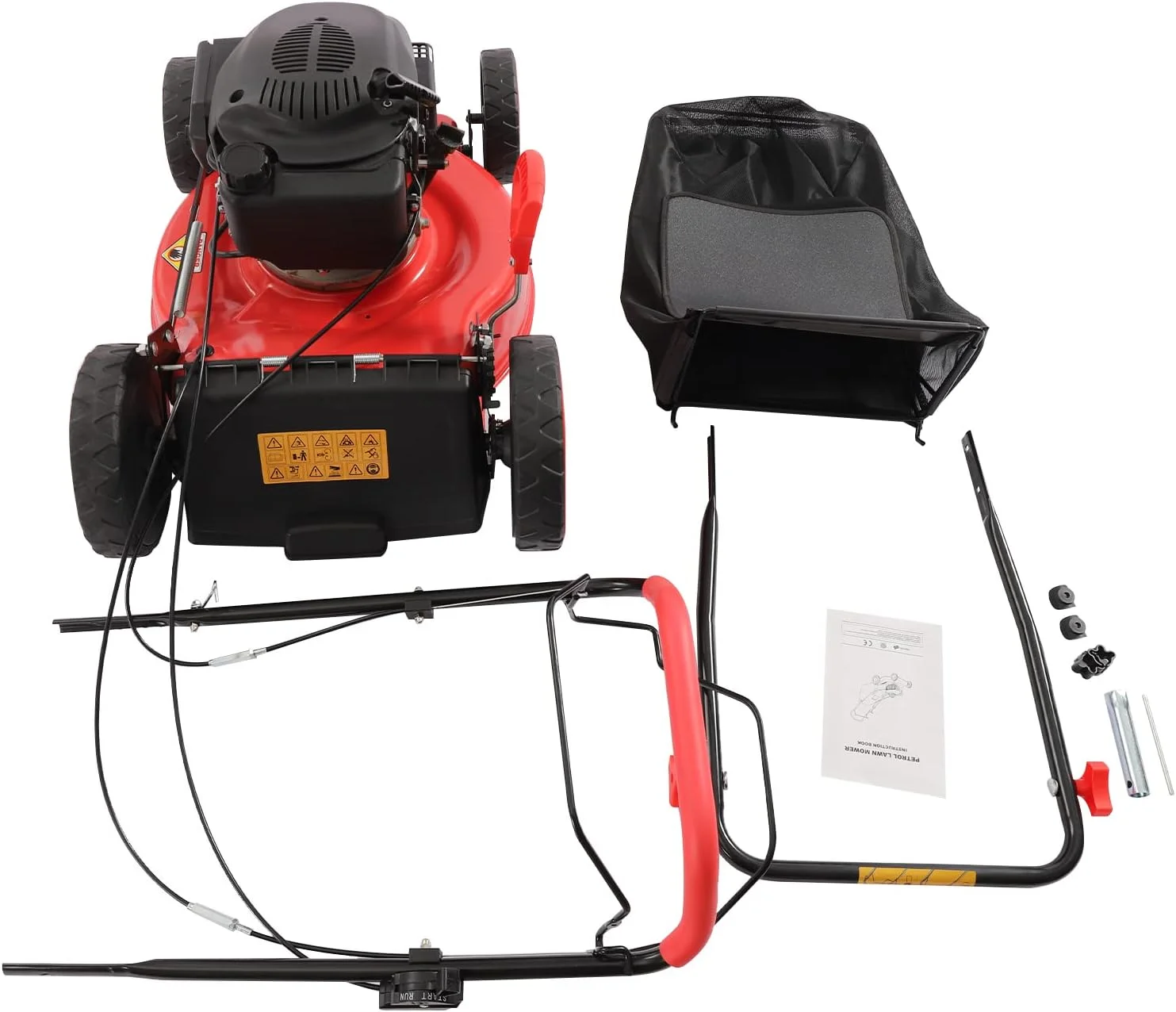 Dina 20 Inch Walk Behind Push Lawn Mower with High Rear Wheels  173CC Gas Engine Self Propelled Lawn Mower  60L Bag+1.6L Fuel Tank  4000W/6HP