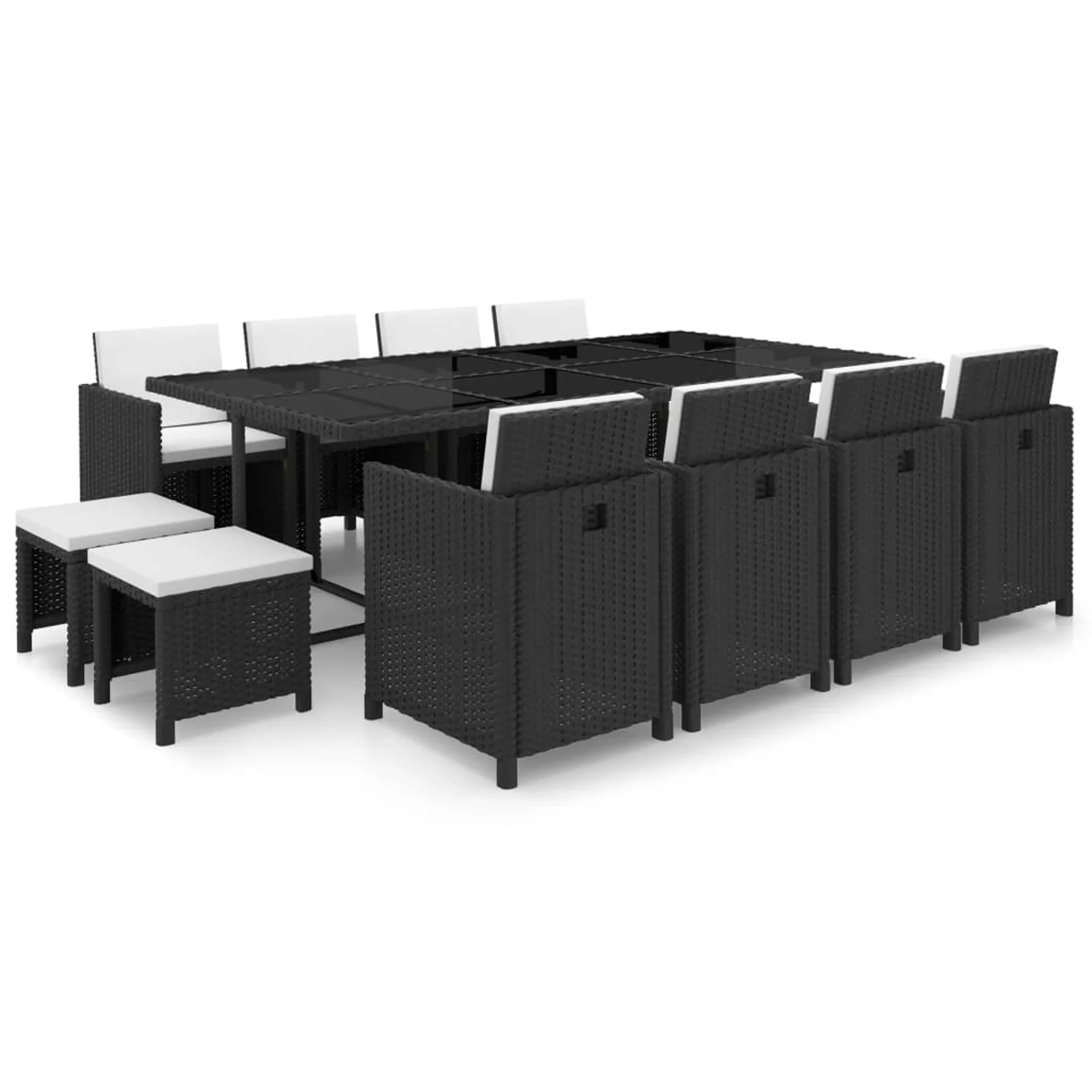 Suzicca 13 Piece Patio Dining Set with Cushions Poly Rattan Black