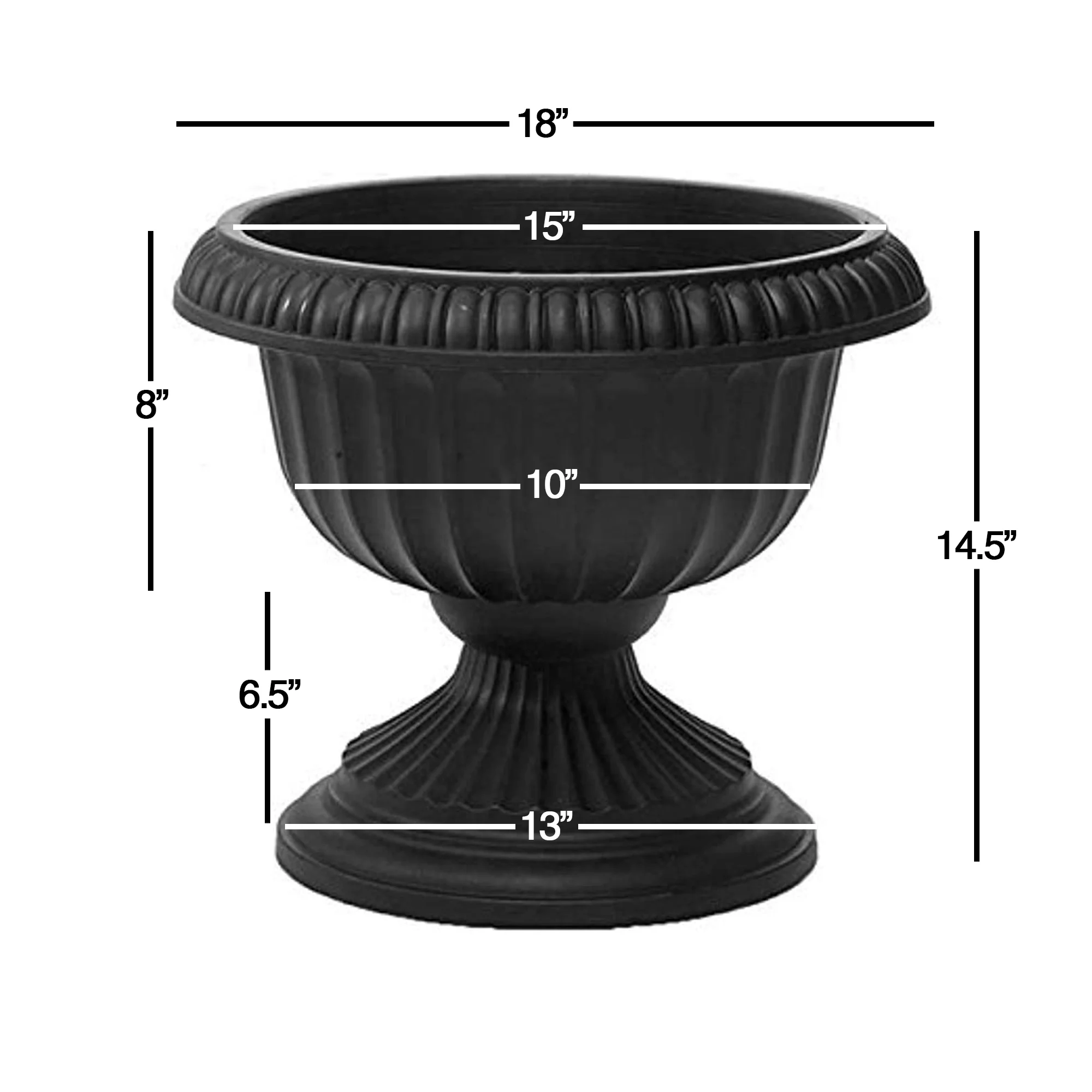 Novelty Grecian Urn, Black, 18 Inch Diameter x 14.5 Inch Height