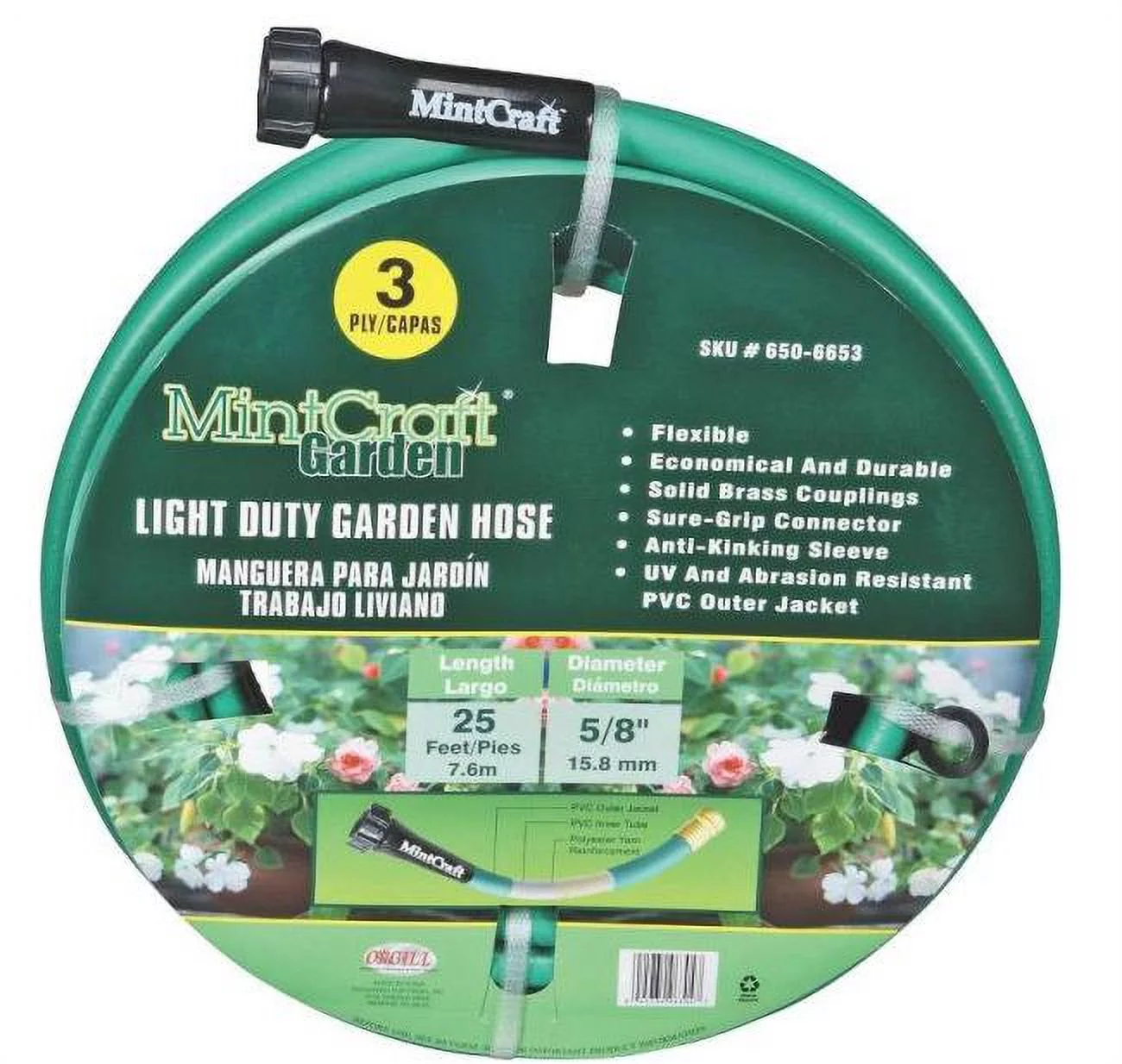 Landscapers Select GH-585013L Garden Hose, PVC, Green, 25 Ft, Each