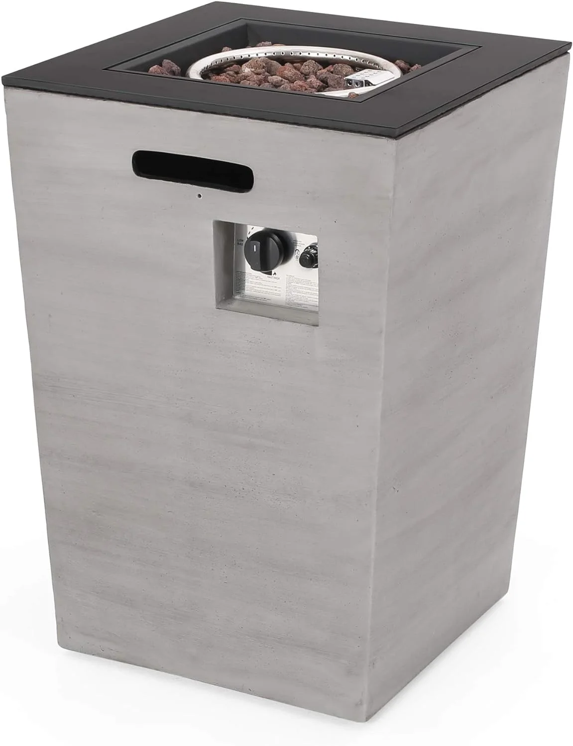 Megan Outdoor Modern 19.5-Inch Fire Column, Dark Gray And Gloss Black