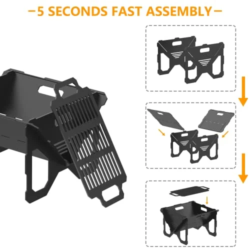 Fire Pit, 18/20 inch Outdoor Wood Burning with Grill Pan, 2 in 1 Metal Fire Pit Stove Backyard Patio Garden Fireplace for Camping, Outdoor Heating, Bonfire and Picnic