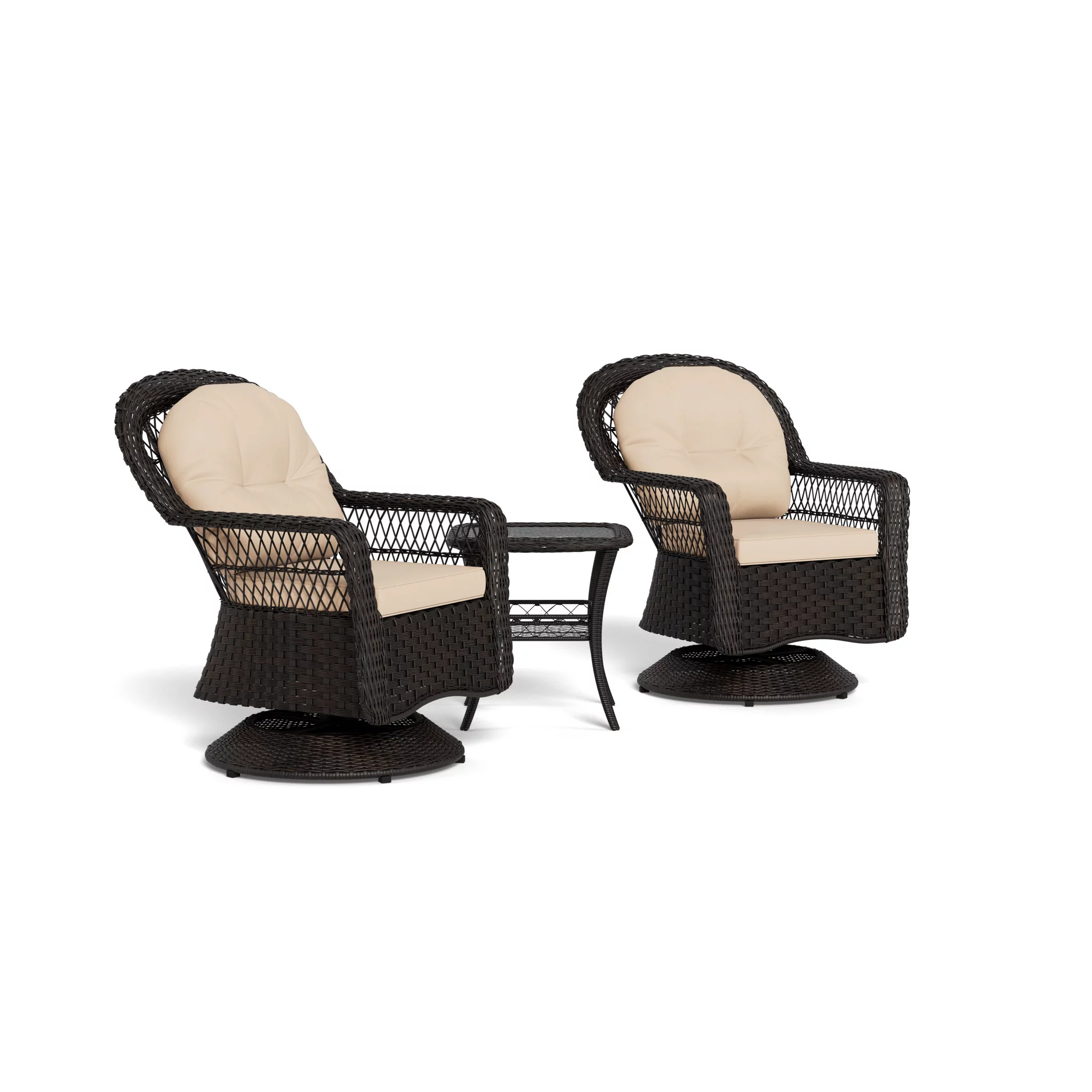 Tortuga Outdoor Biloxi 3 Piece Conversation Set w/ Aluminum Frame and Espresso Wicker